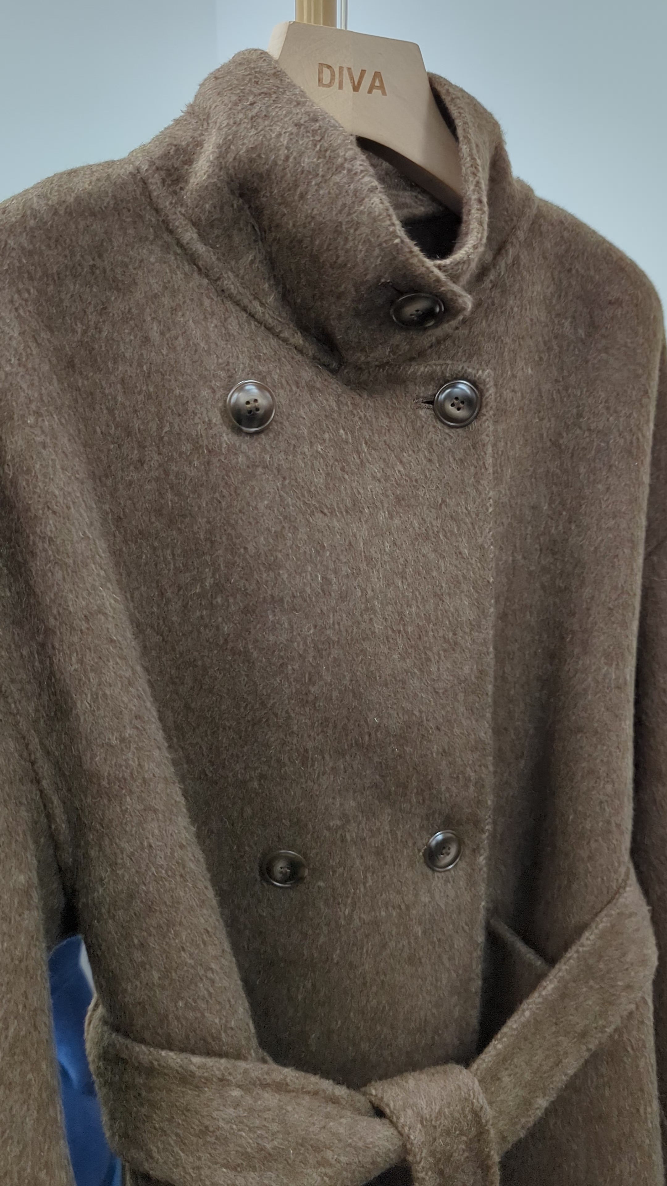 Premium Cashmere blend Wool Coat Brown Grey Charcoal