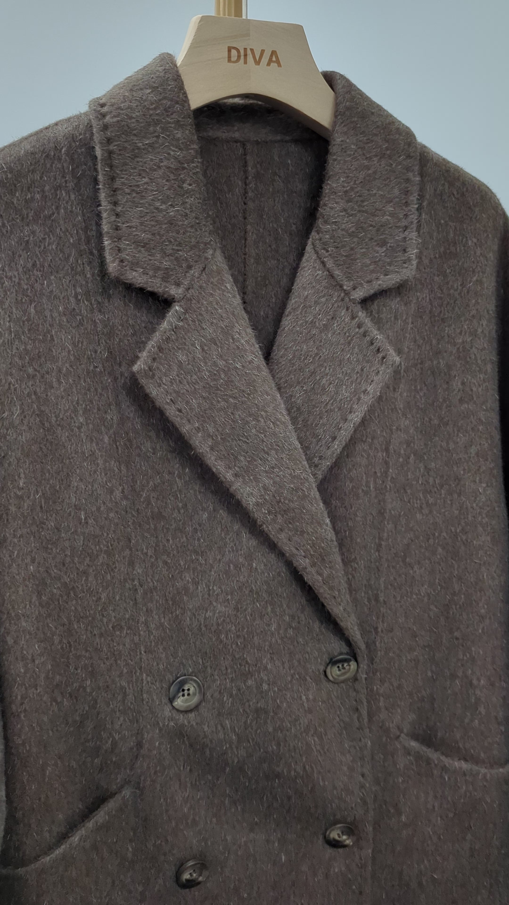 Hand made Premium Rabbit fur Yak Wool Coat Women Brown Charcoal Oat