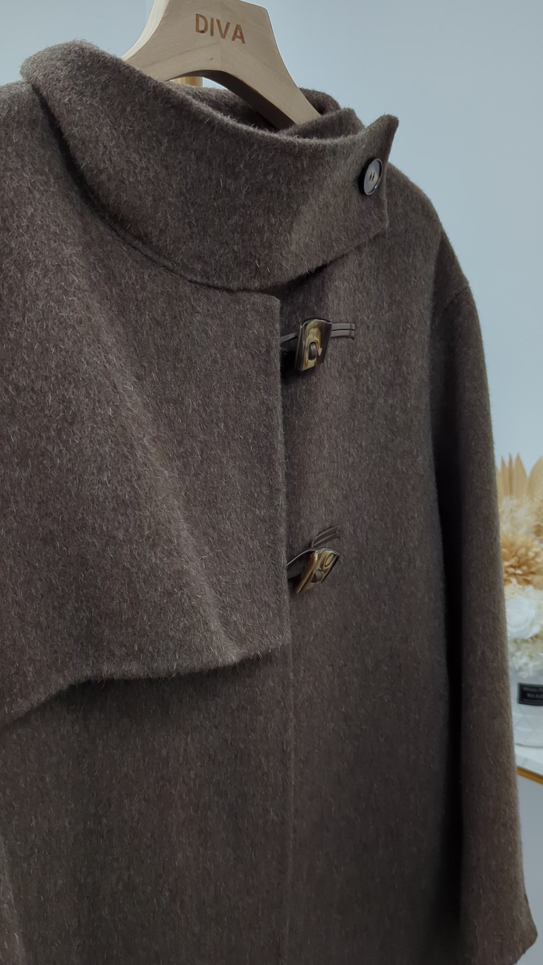 Premium Rabbit fur Yak Wool Coat Women Color Brown Grey Oat