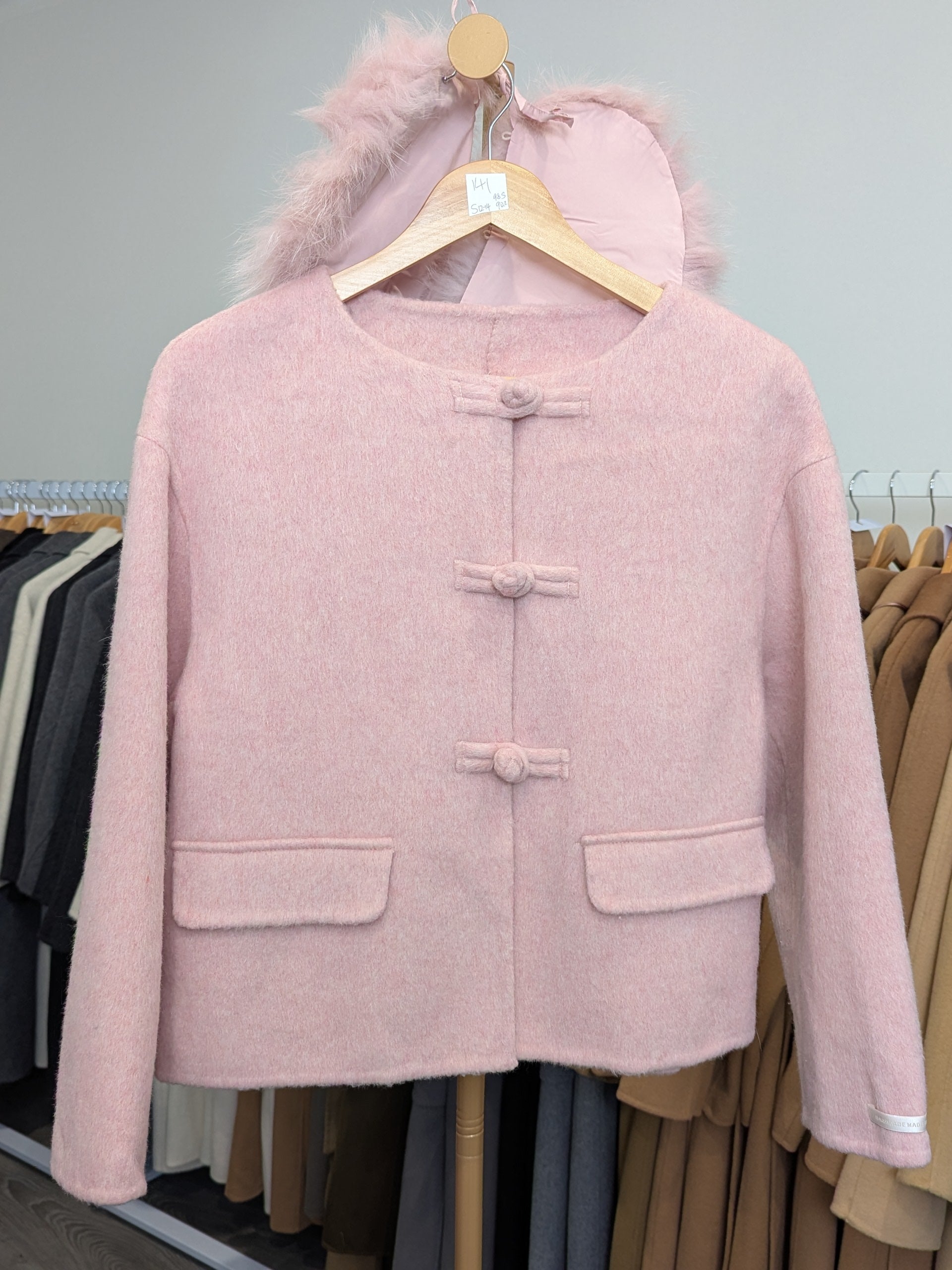 150 68% Wool Coat Pink S 10-12 Fur trim