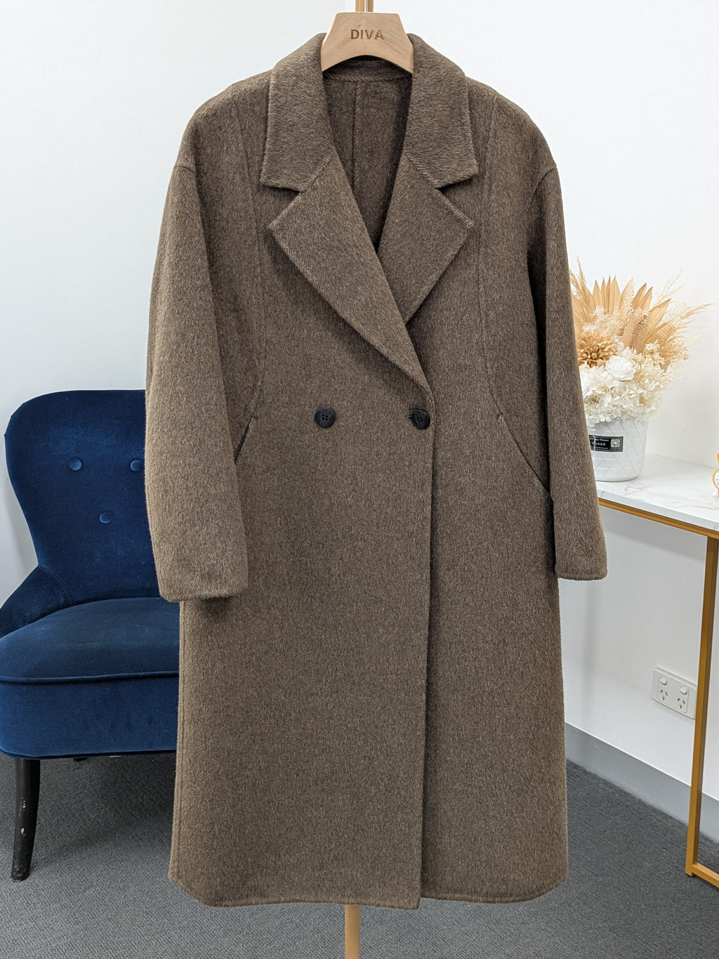 Premium Cashmere blend Wool Coat Women Brown Grey Charcoal