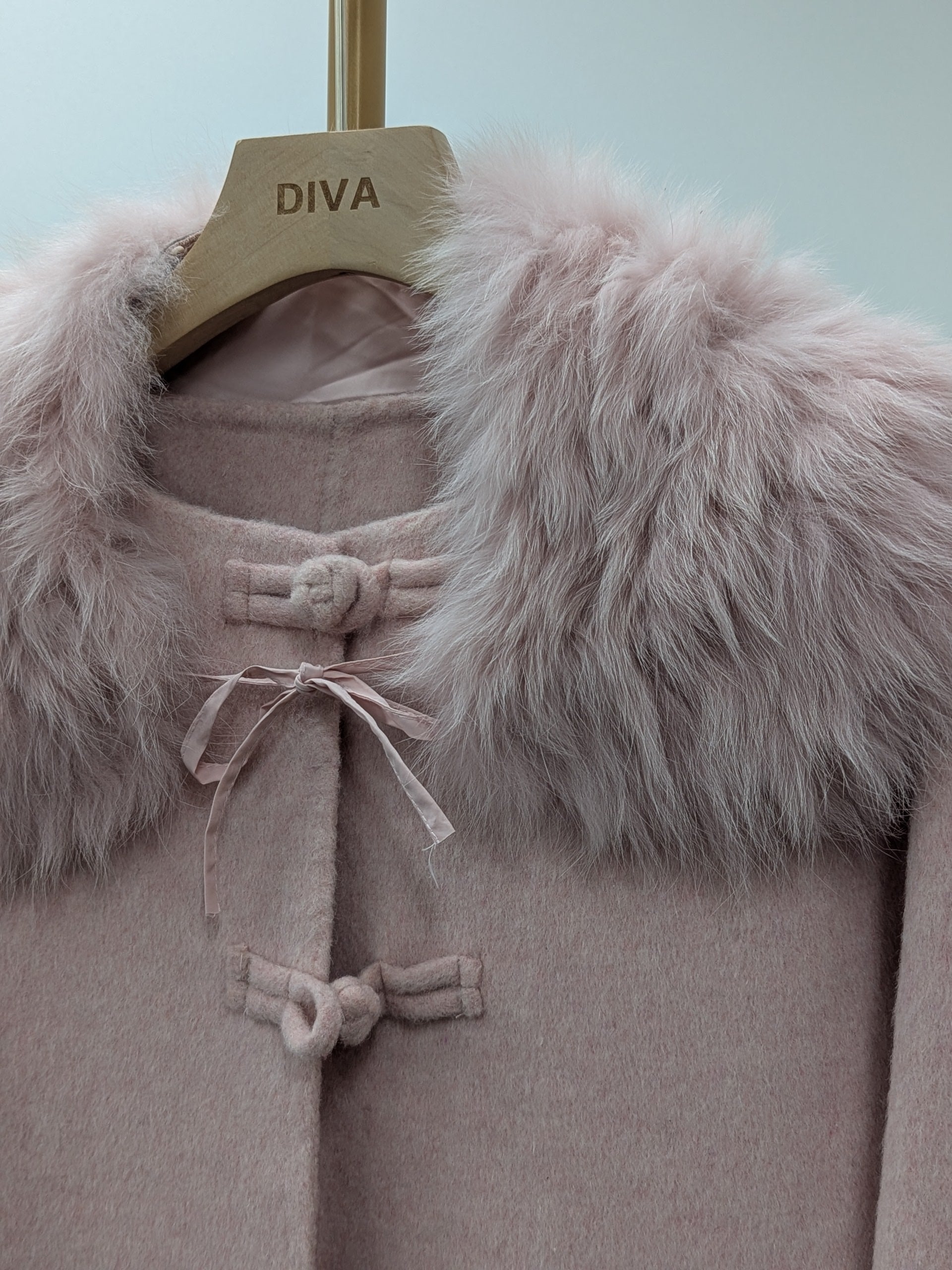 Women's Fur Collar Wool Coats Try-On Available 225 S8-10 68.5% Wool