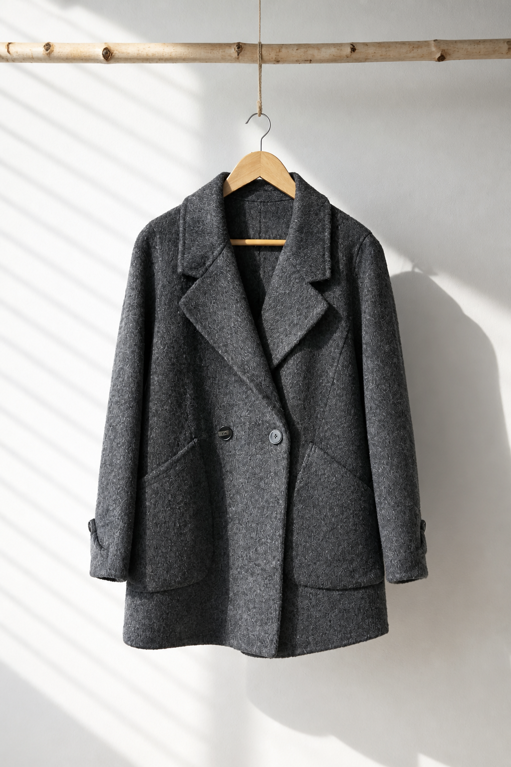 033 100% Wool Coat Dark Grey S 6-8