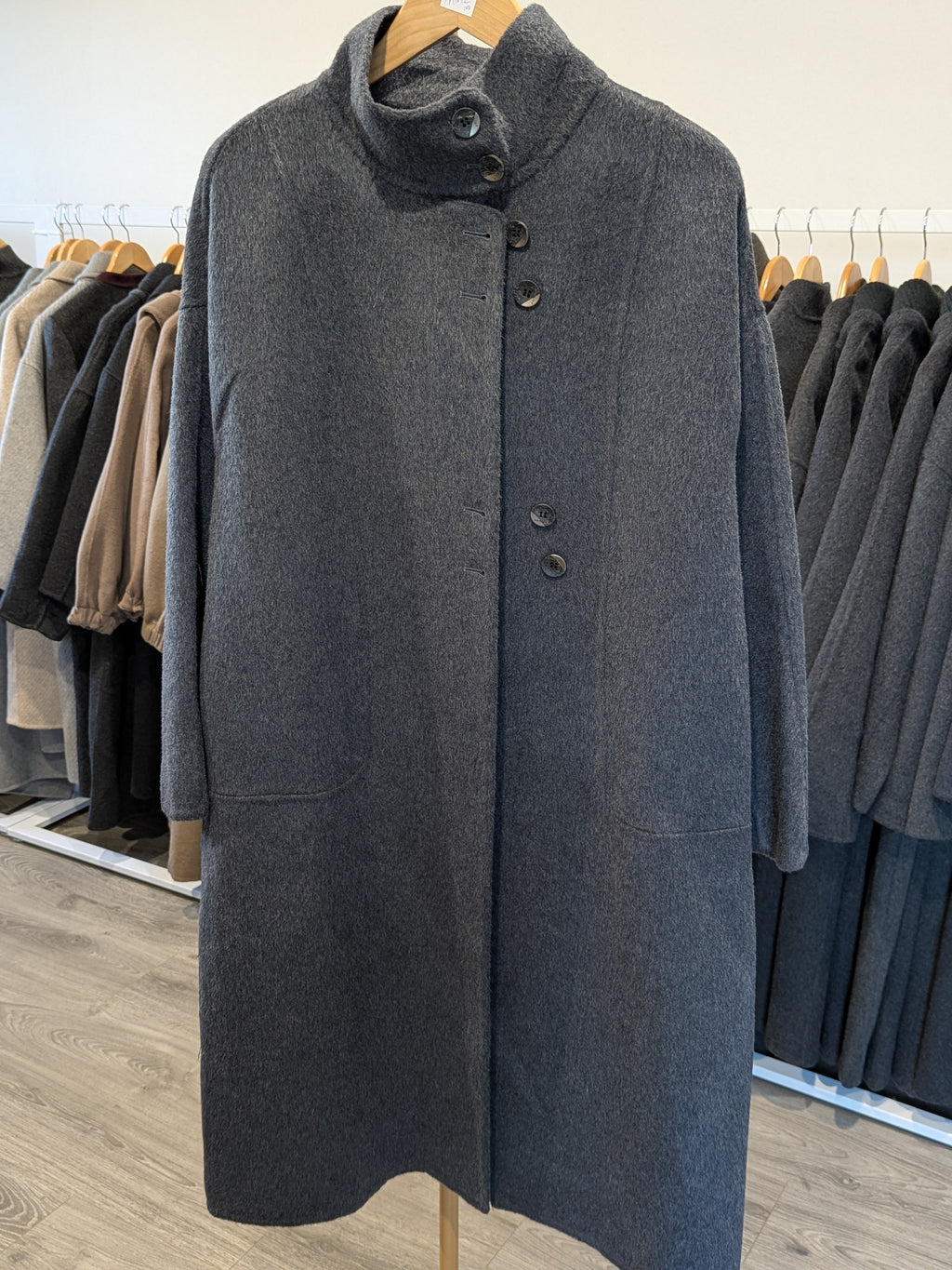 147 100% Wool Coat Charcoal Dark Grey M 10-12