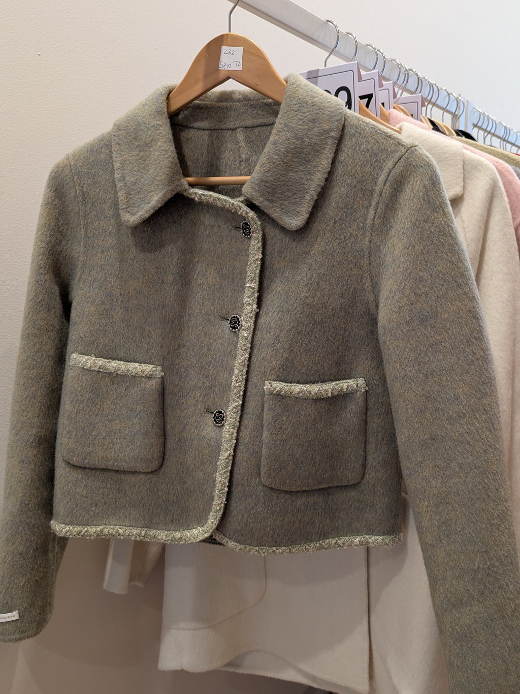 063 70% Wool Coat Olive S 4-6
