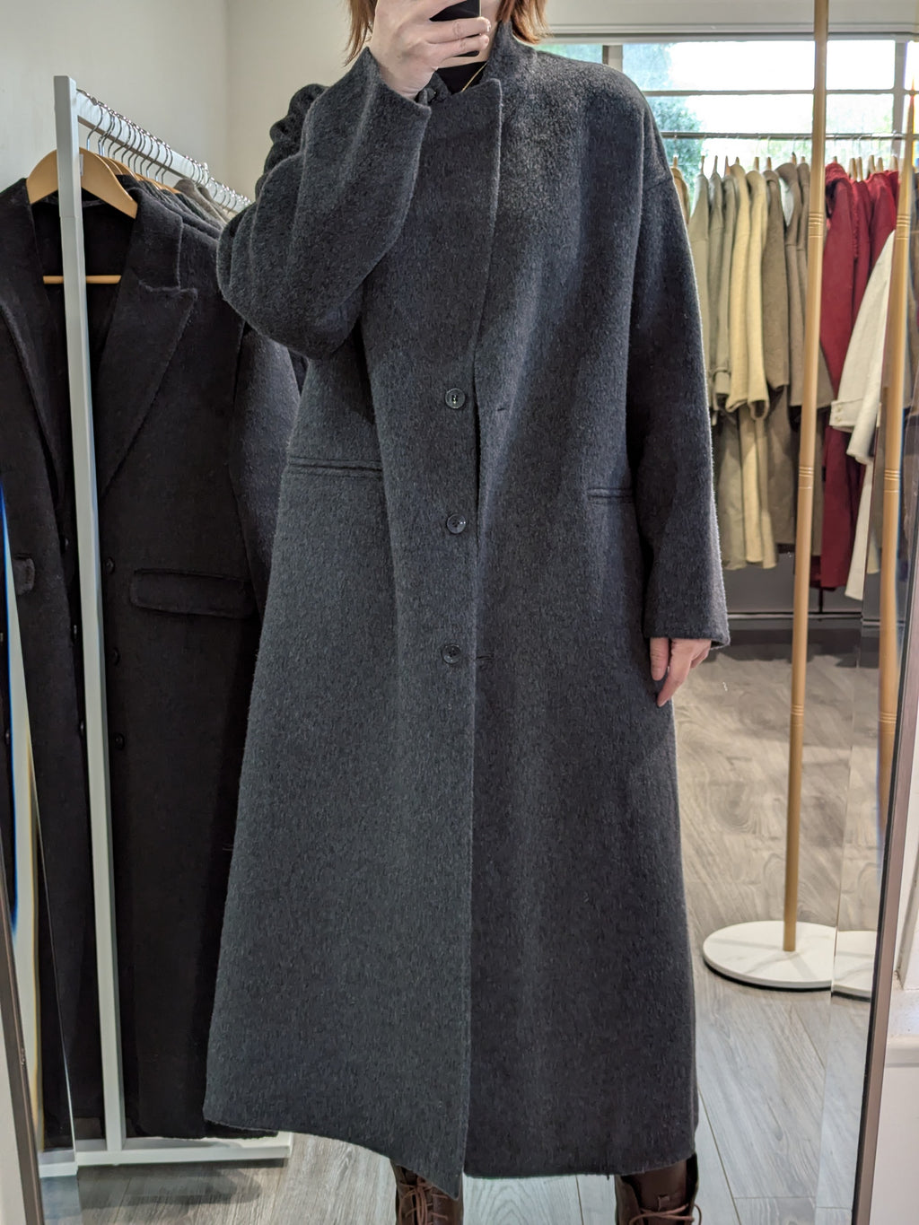 158 67% Wool 6% Alpaca Coat Charcoal S 8-12