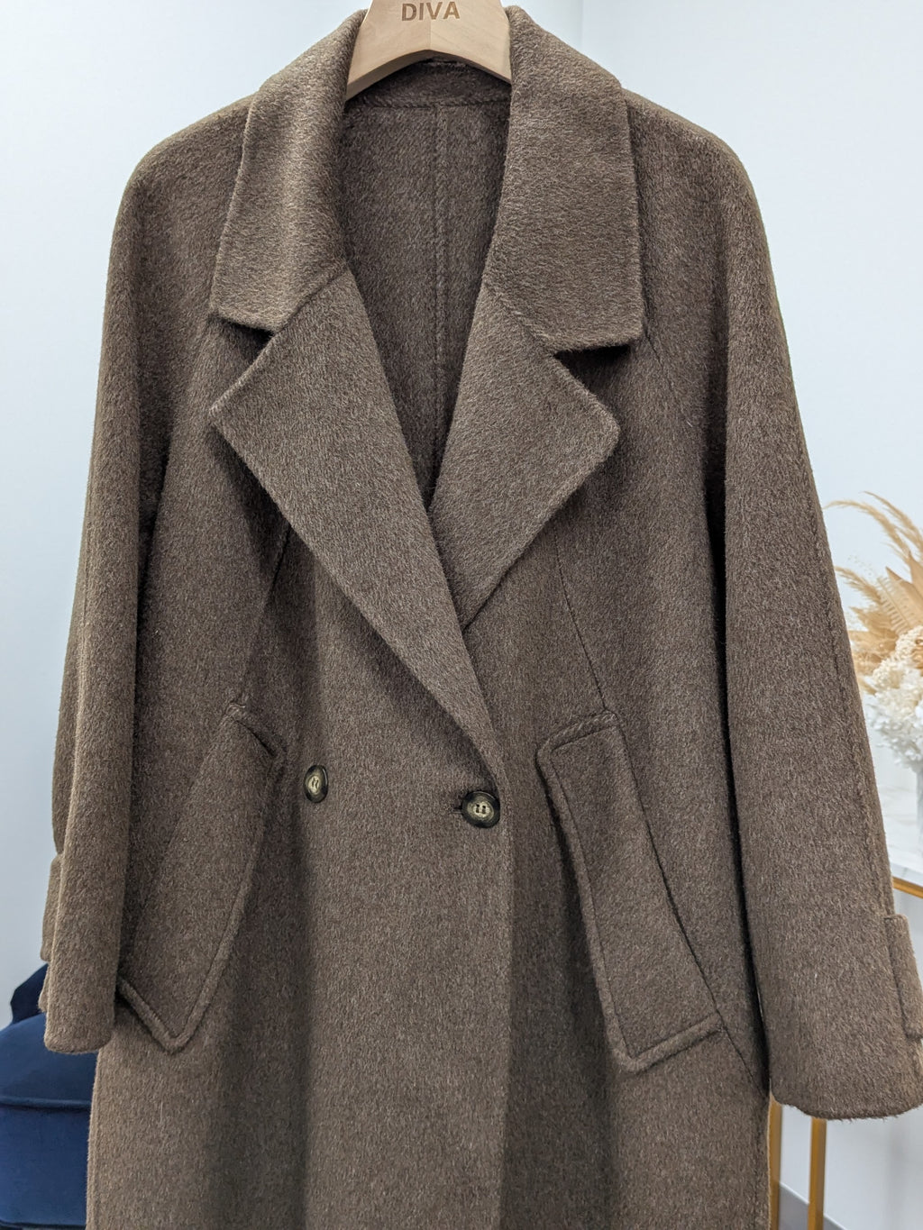 Premium Cashmere blend Wool Coat Women Brown Grey Charcoal