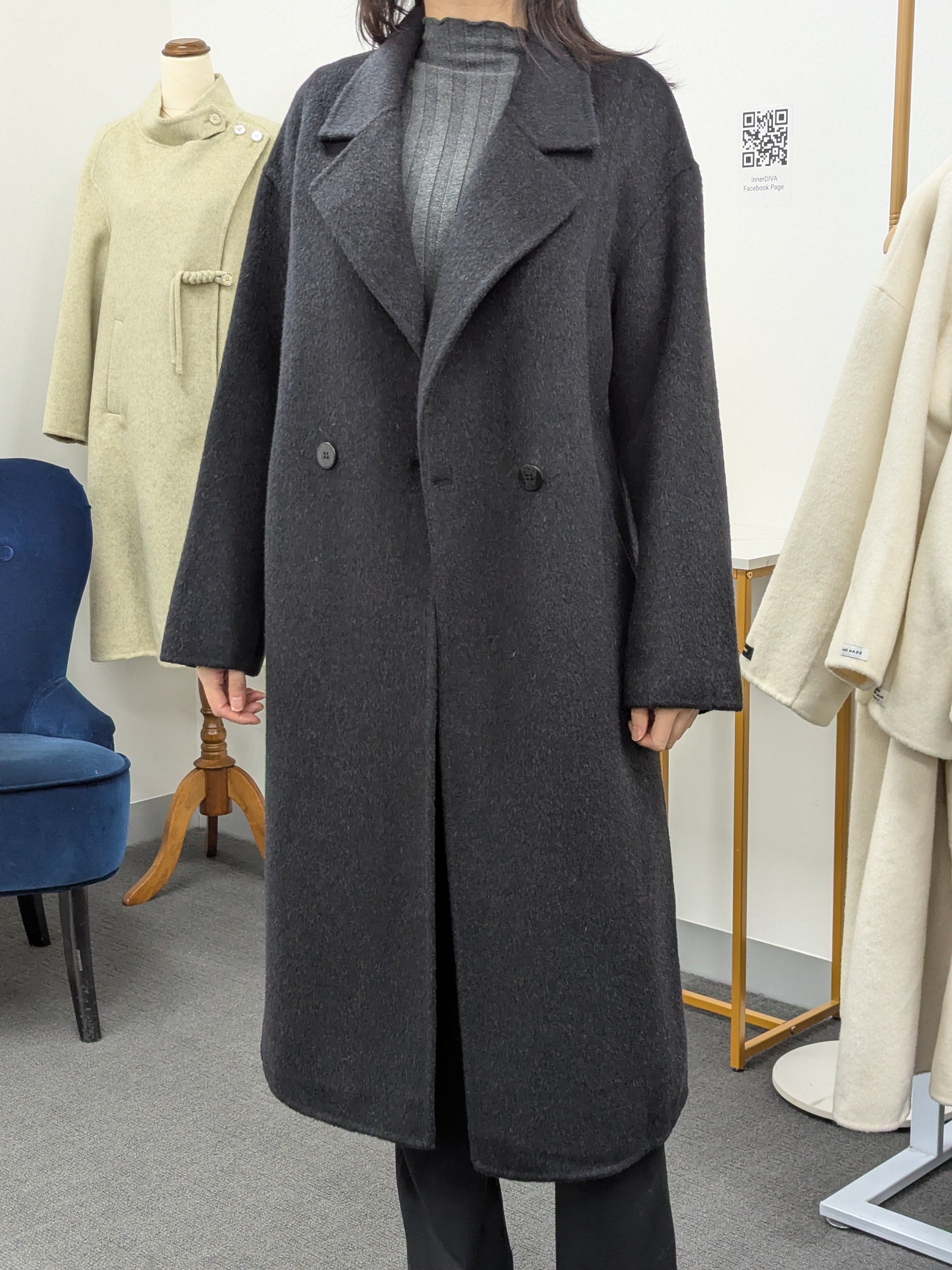 Premium Cashmere blend Wool Coat Women Brown Grey Charcoal