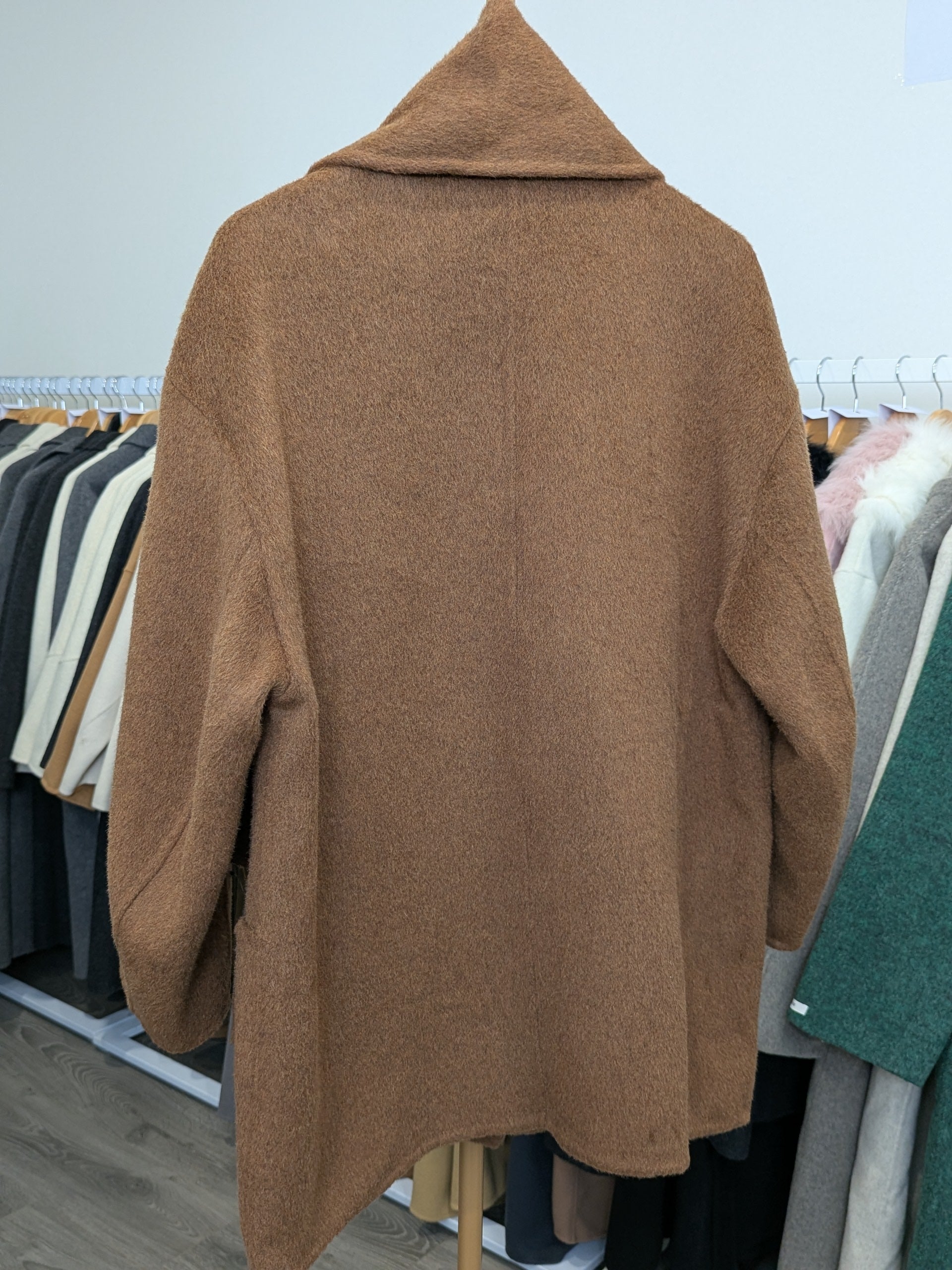 224 100% Wool Coat with Fur trim scarf M 12-16 Camel Brown