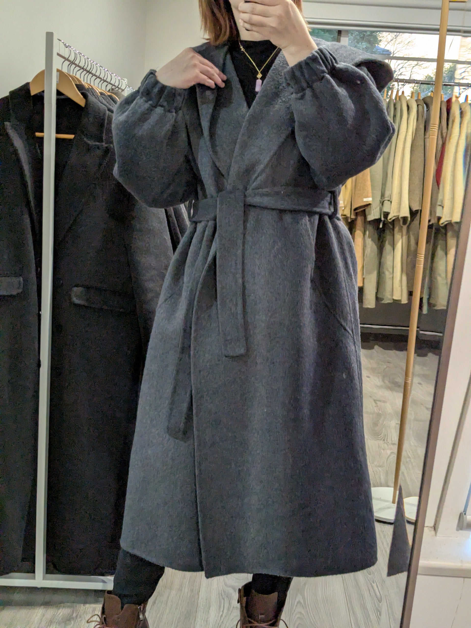 166 100% Wool Coat Grey Black Brown S 6-8