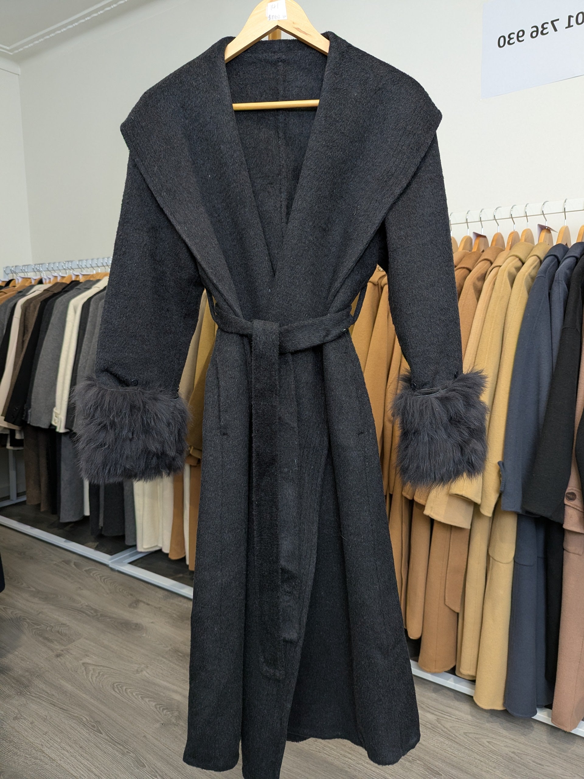 141 100% Wool Coat Charcoal M 8-12 Fur trim