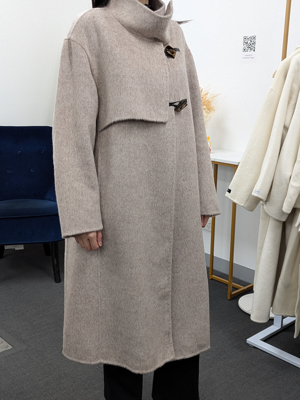 Hand made Premium Rabbit fur Yak Wool Coat Women Brown Grey Oat Size S M