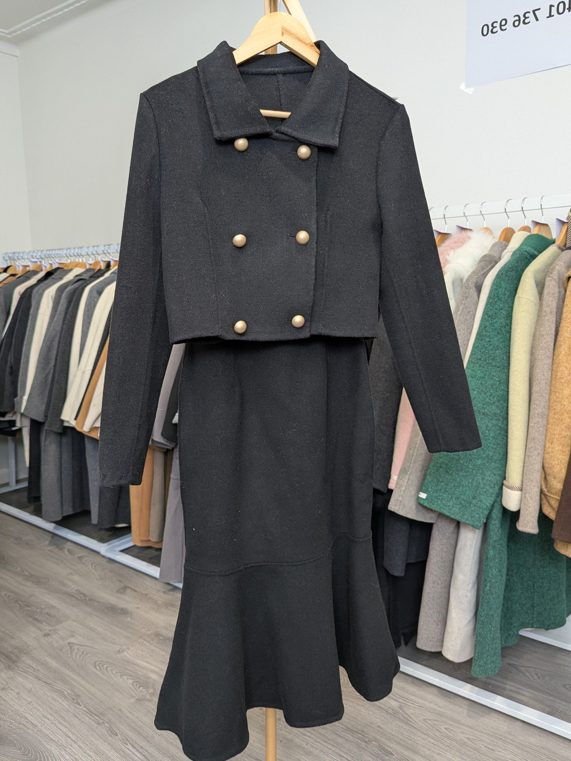 226 100% Wool Coat Set Black S 6-8