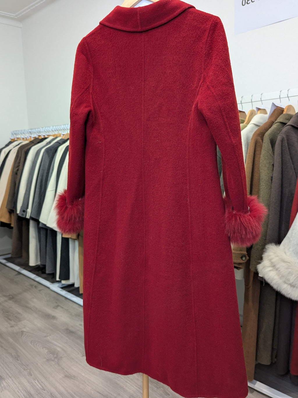 109 68% Wool Coat Red with fur trims