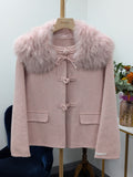 Women's Fur Collar Wool Coats Try-On Available 225 S8-10 68.5% Wool