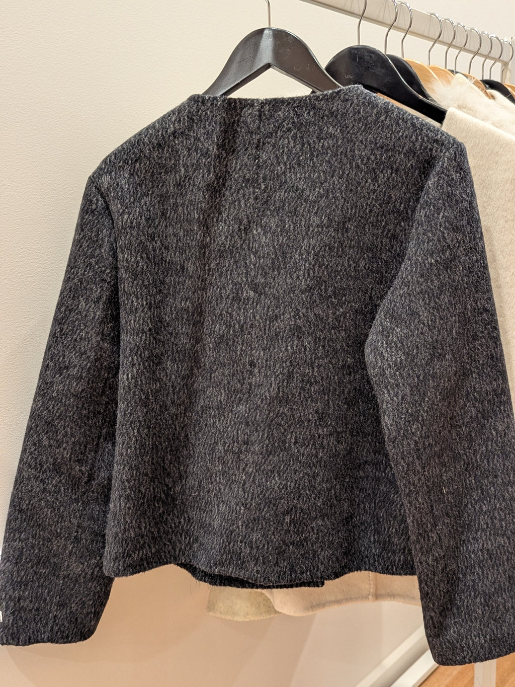 079 100% Wool Coat Fur trim S 8-10  Dark Grey
