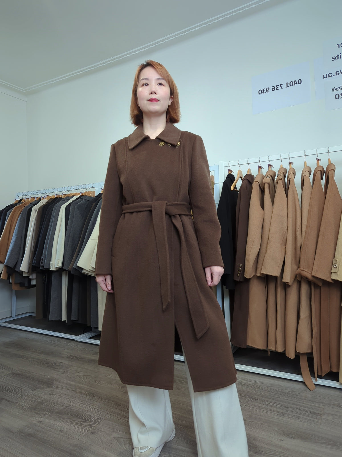 047 100% Wool Coat Chocolate brown S 4-6 L 10-12
