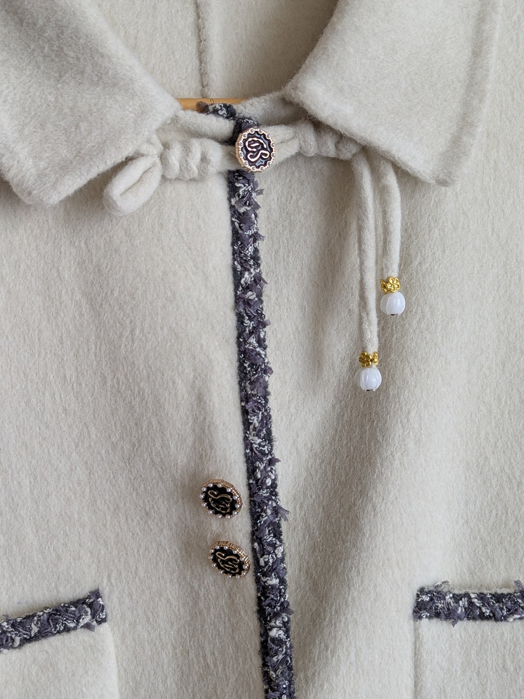 067 100% Wool Coat Cream S 6-8 M 8-10
