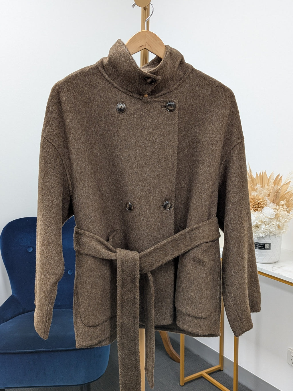 Premium Cashmere blend Wool Coat Brown Grey Charcoal