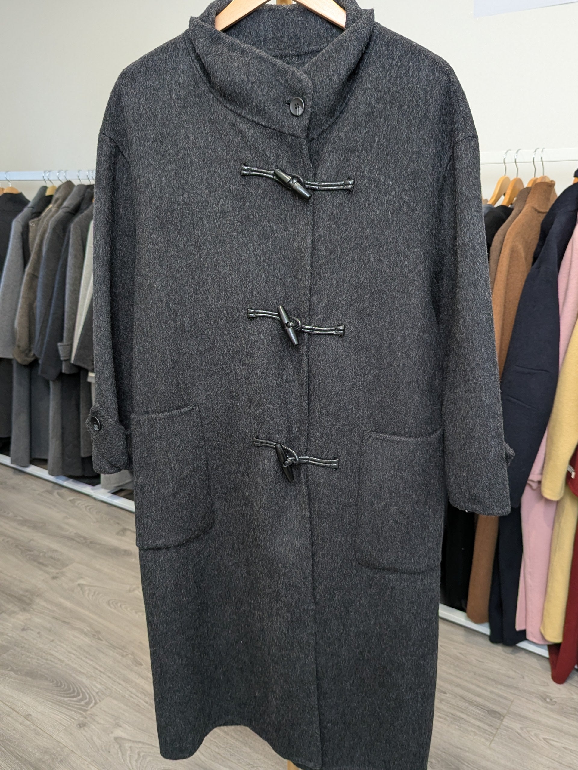 175 100% Wool Coat Charcoal S 10-16