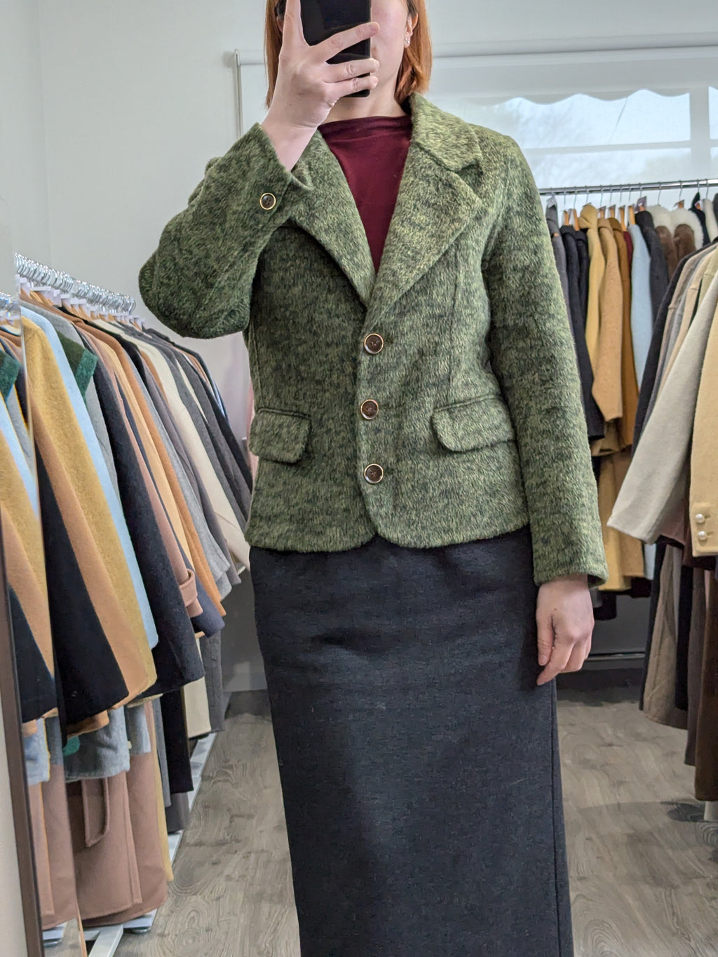 060 100% Wool Coat Green S 6-8