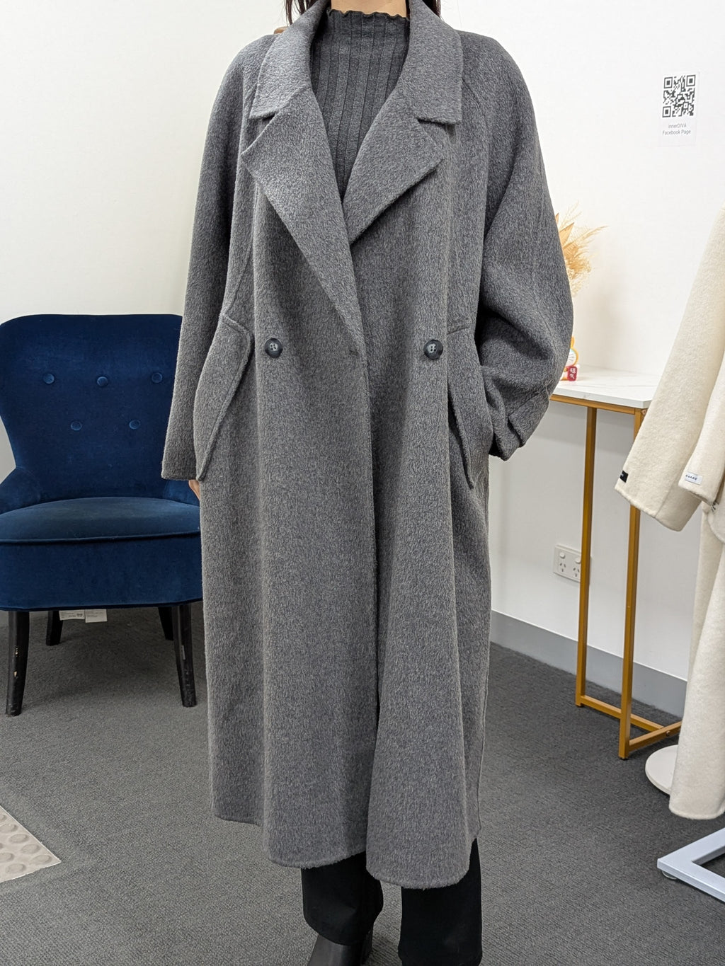 Premium Cashmere blend Wool Coat Women Brown Grey Charcoal