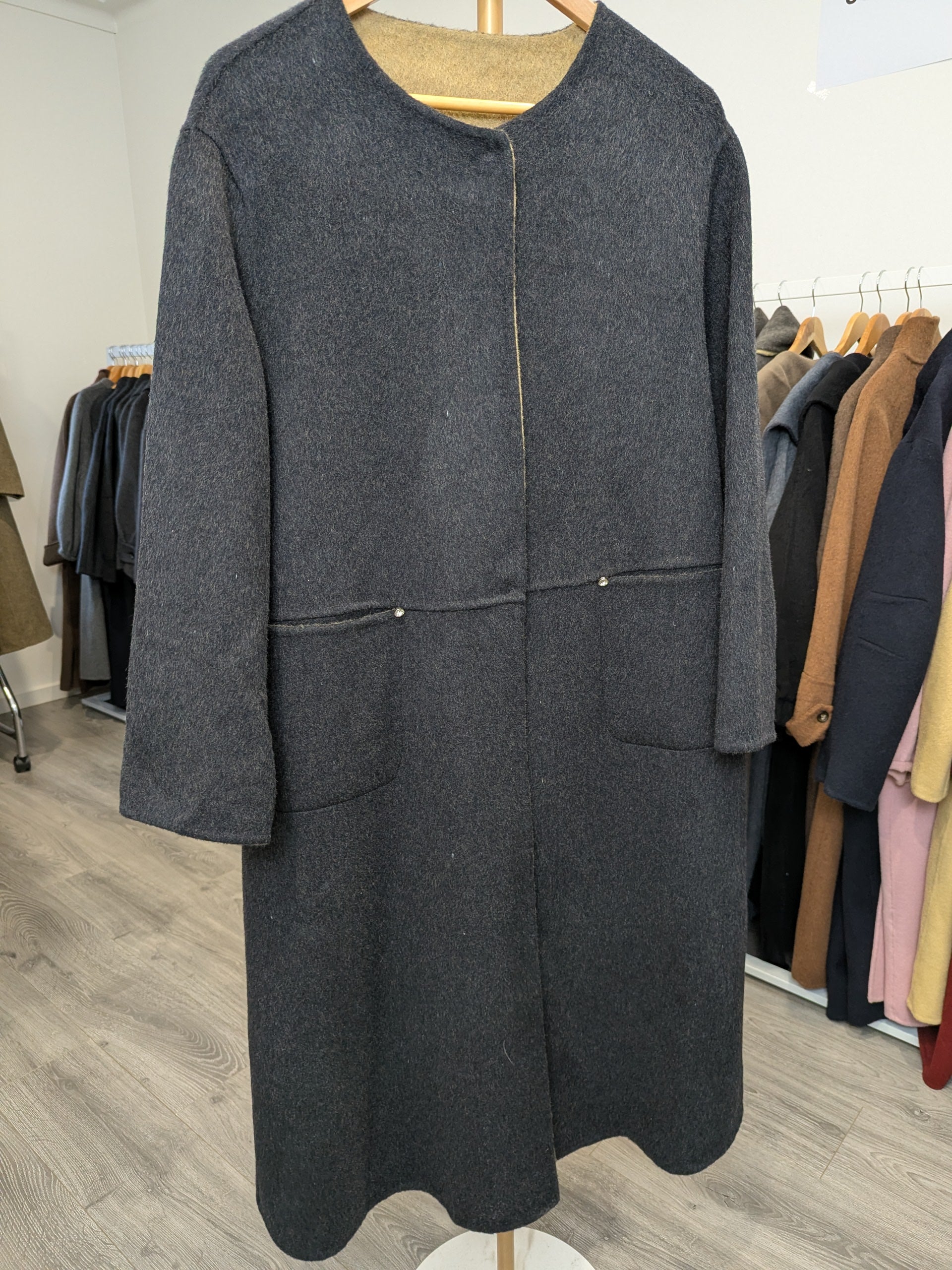 173 100% Wool Coat Charcoal S 10-12 M 12-14