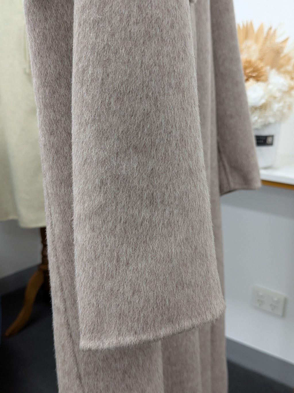 Premium Rabbit fur Yak Wool Coat Women Color Brown Grey Oat