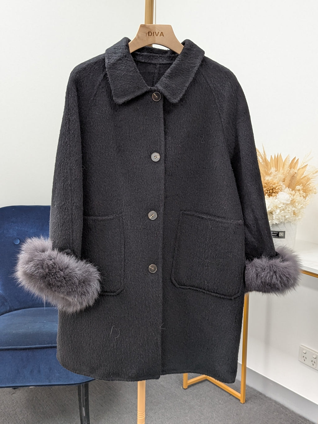 Fur trims 100% Wool Coat Women Warehouse Try-On Welcome 249