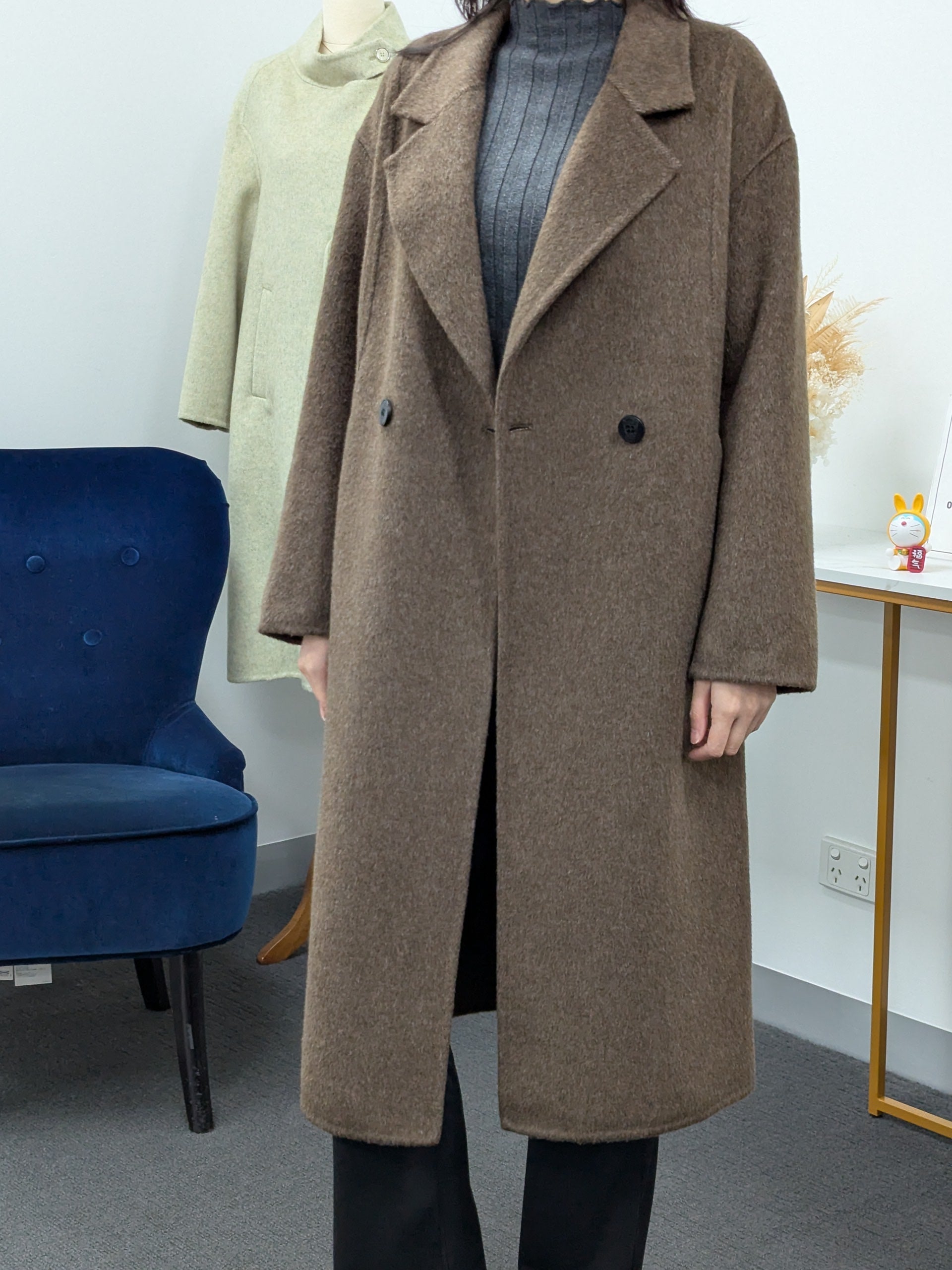 Premium Cashmere blend Wool Coat Women Brown Grey Charcoal