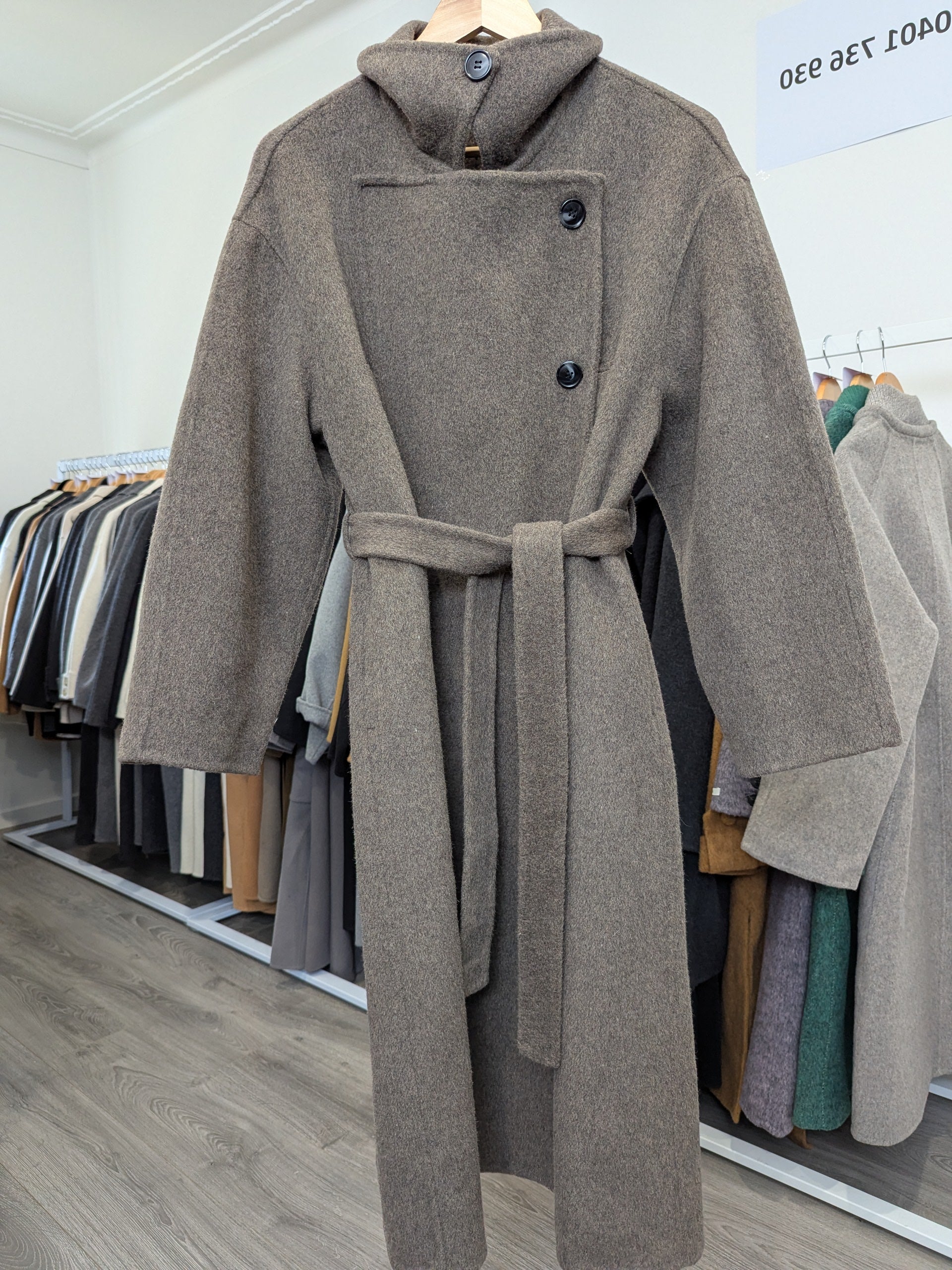 210 70% Wool Coat Mocha Grey M 10-12