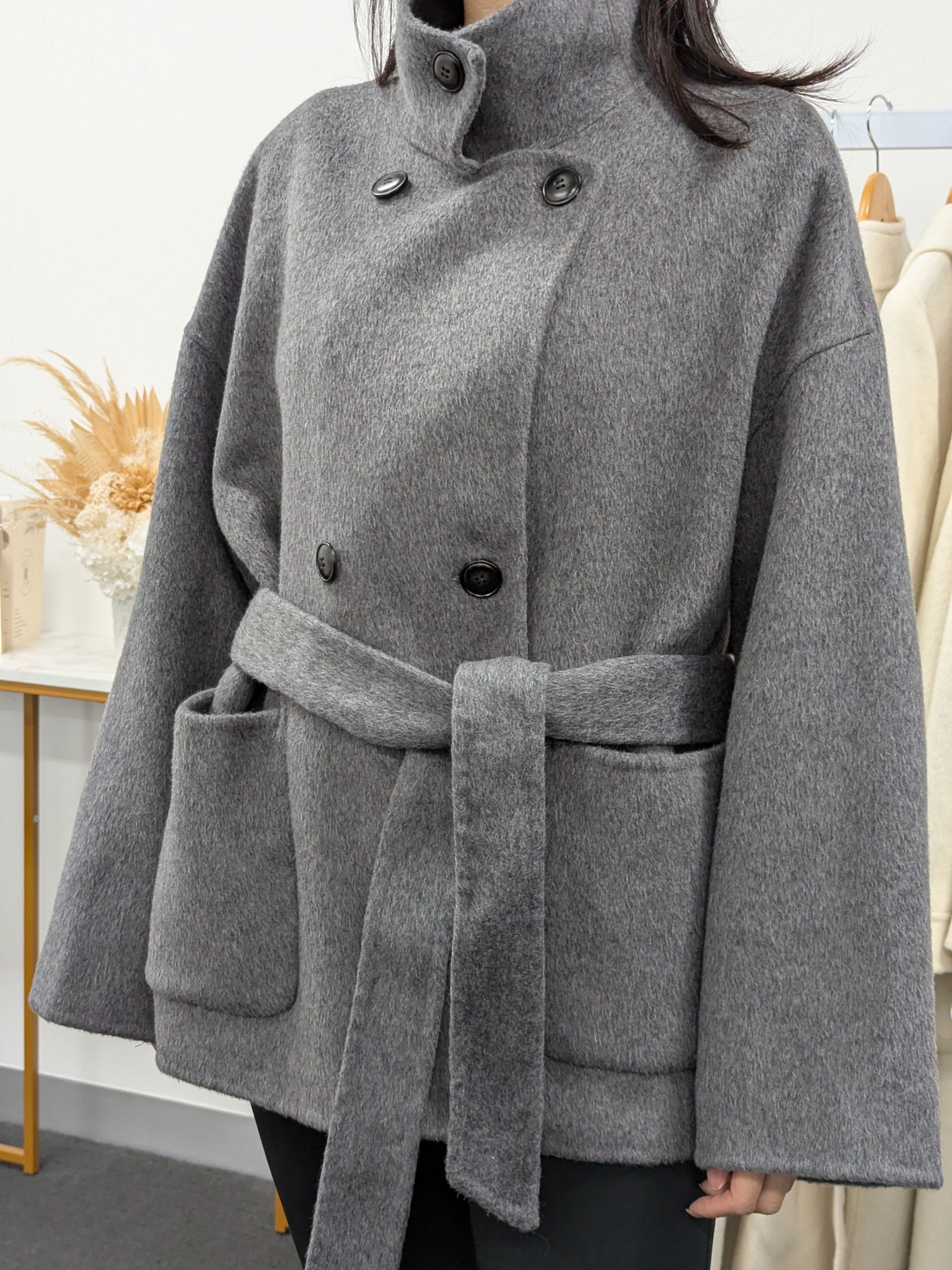 Premium Cashmere blend Wool Coat Brown Grey Charcoal