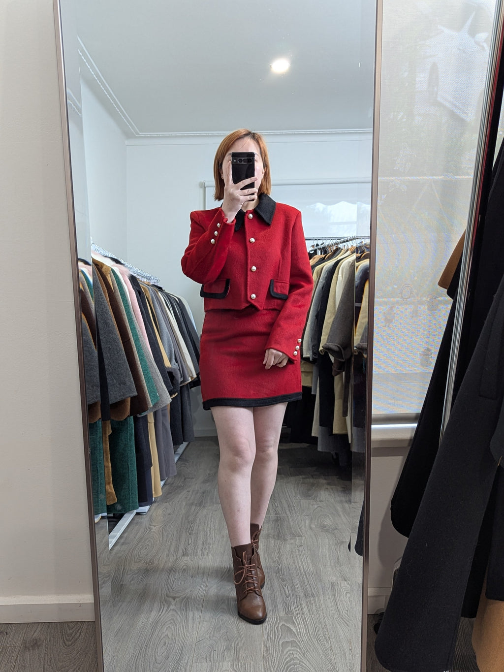 227 70% Wool Coat Set Red S 6-8