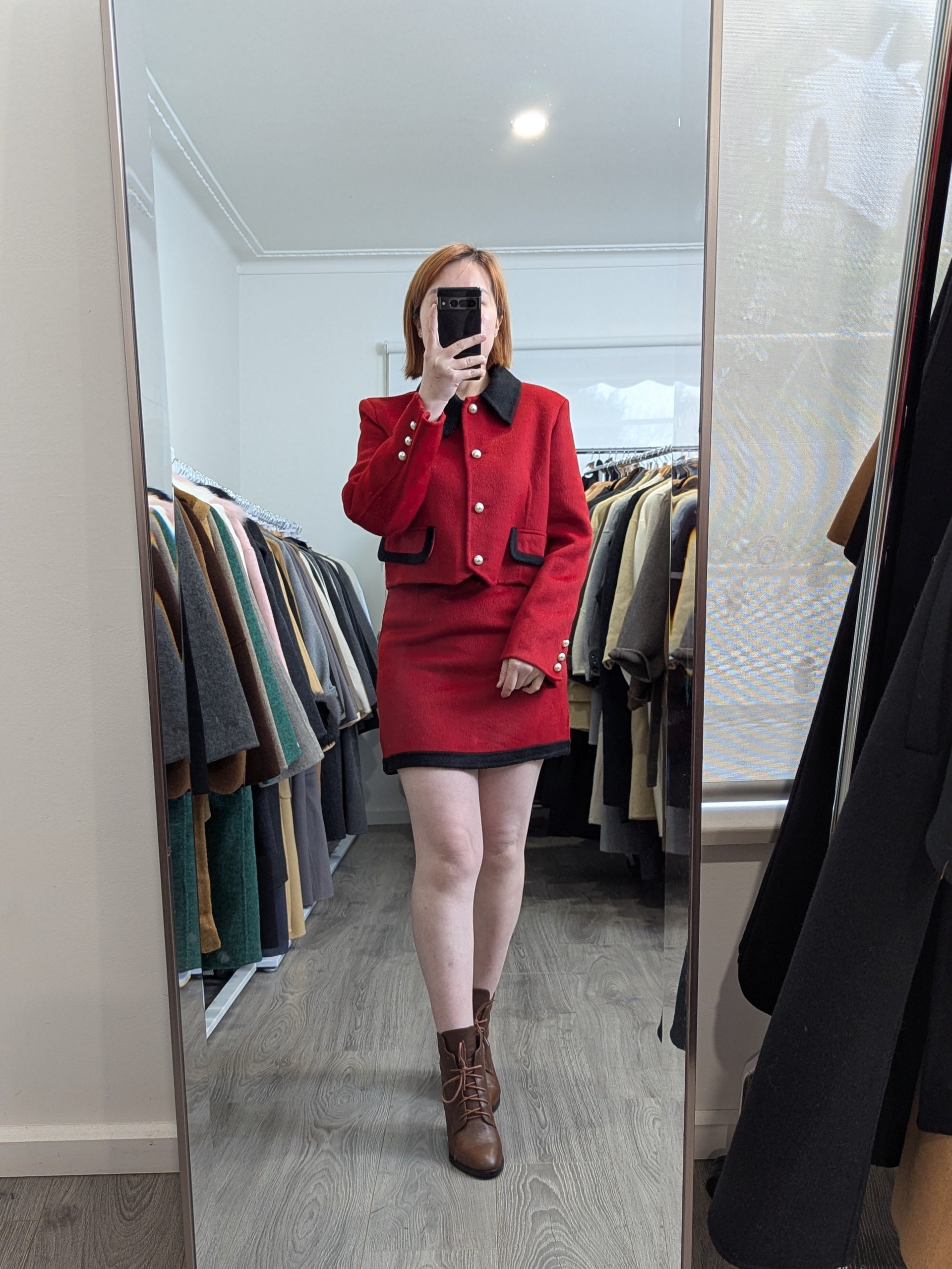 227 70% Wool Coat Set Red S 6-8