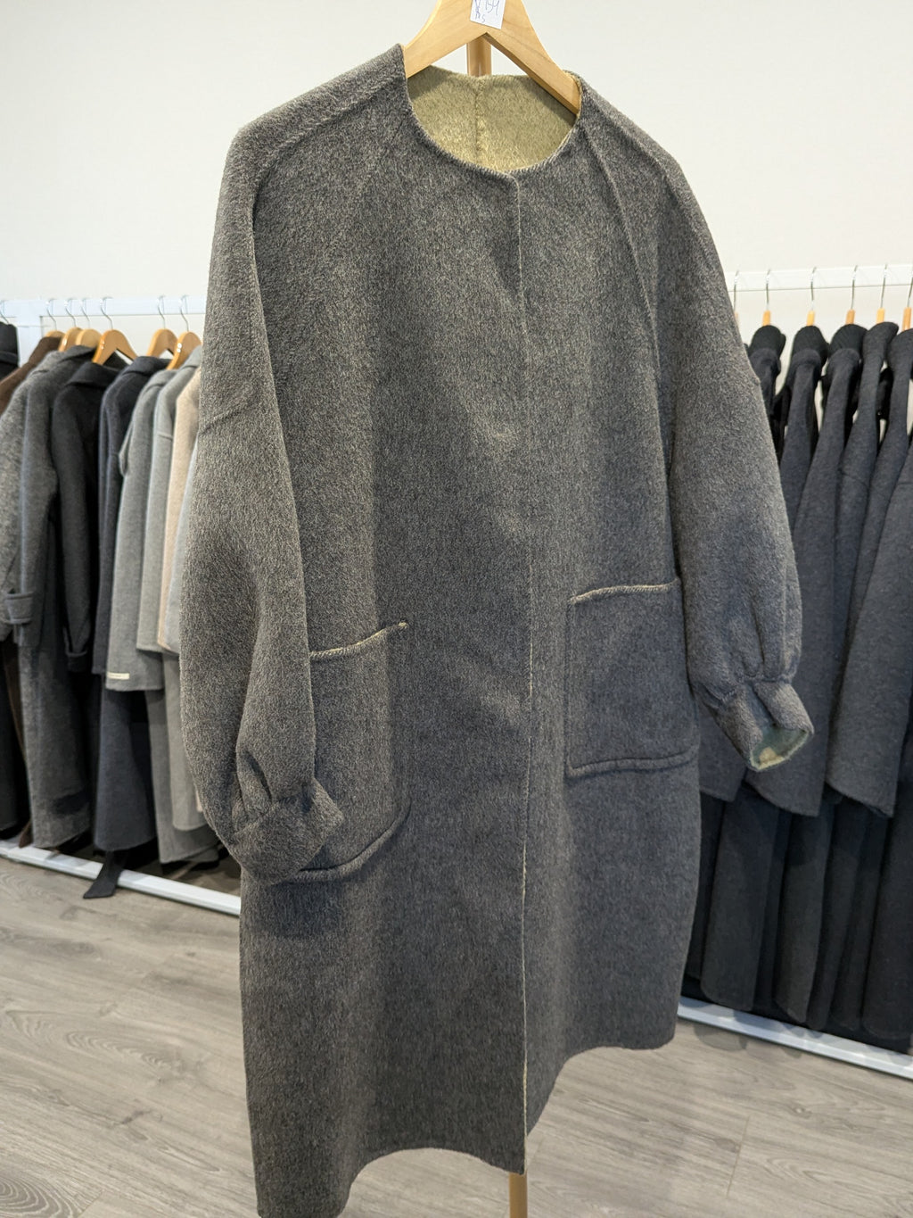 159 70% Wool Coat with Scarf Cool Grey S 8-12