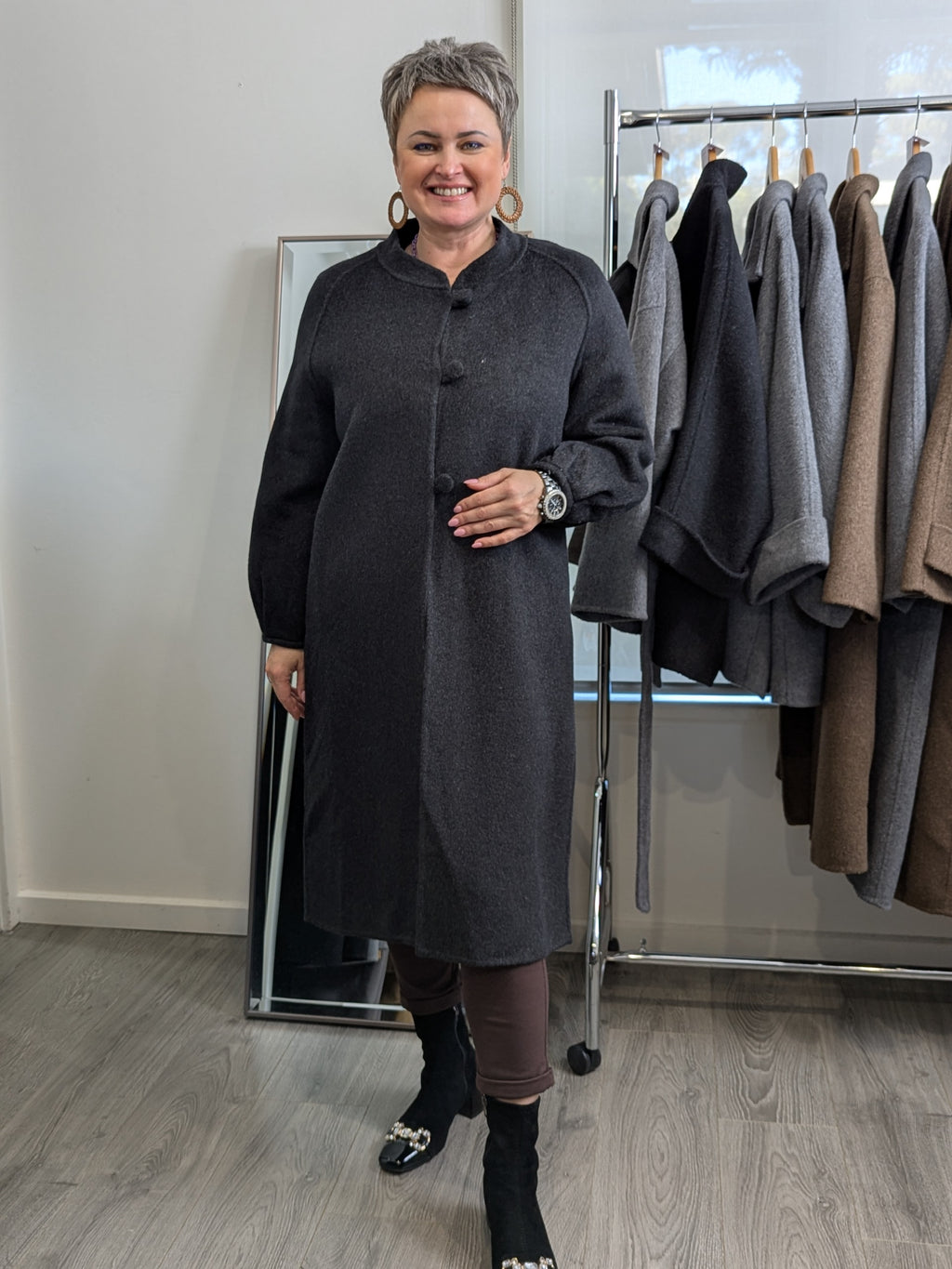 181 70% Wool Coat Light Grey & Grey & Charcoal