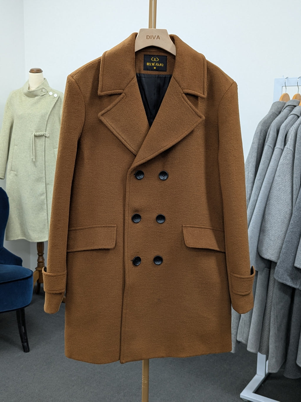 019 Men's 51% Wool Coats Black Grey Tan