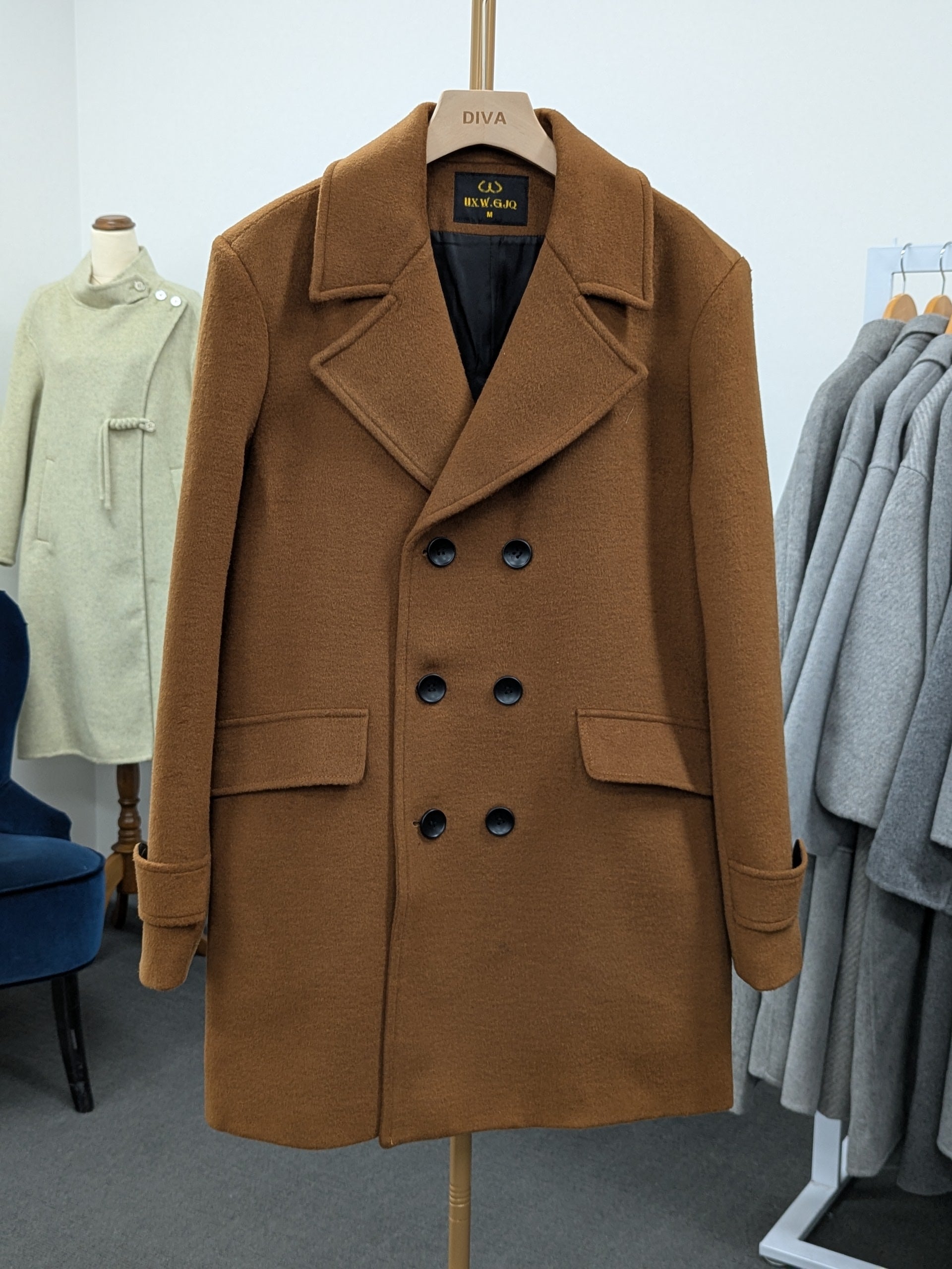 019 Men's 51% Wool Coats Black Grey Tan
