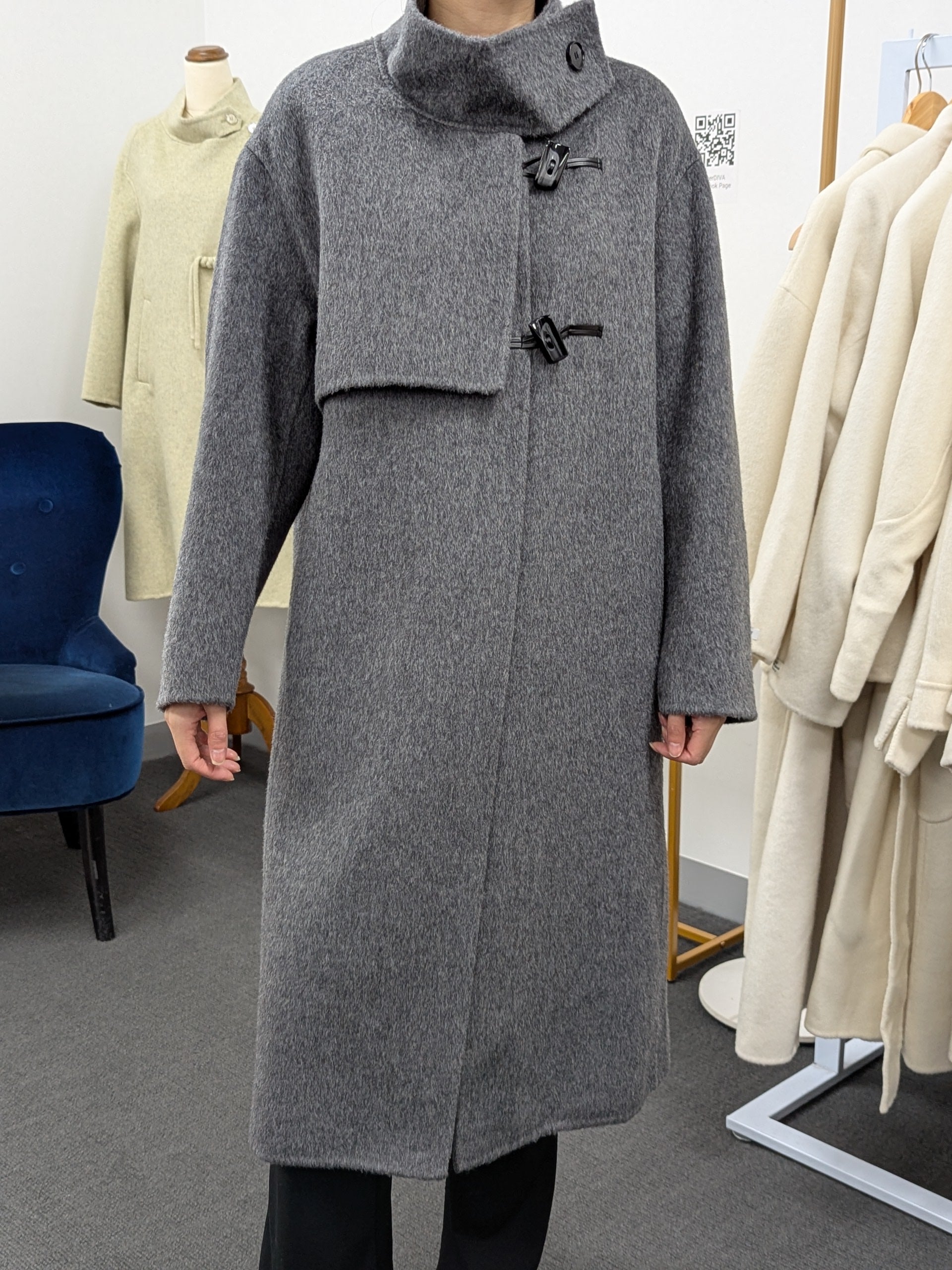 Hand made Premium Rabbit fur Yak Wool Coat Women Brown Grey Oat Size S M