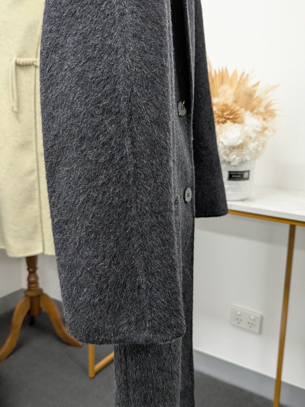 Hand made Premium Rabbit fur Yak Wool Coat Women Brown Charcoal Oat