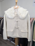 150 68% Wool Coat Cream S 10-12 Fur trim