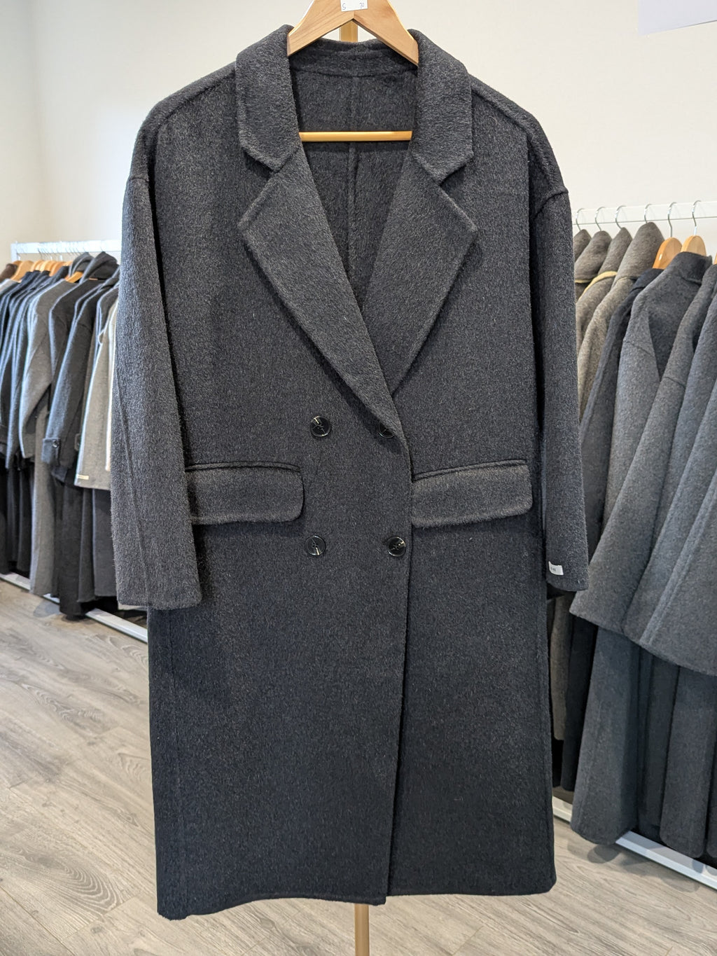 167 70% Wool Coat Charcoal S 6-10
