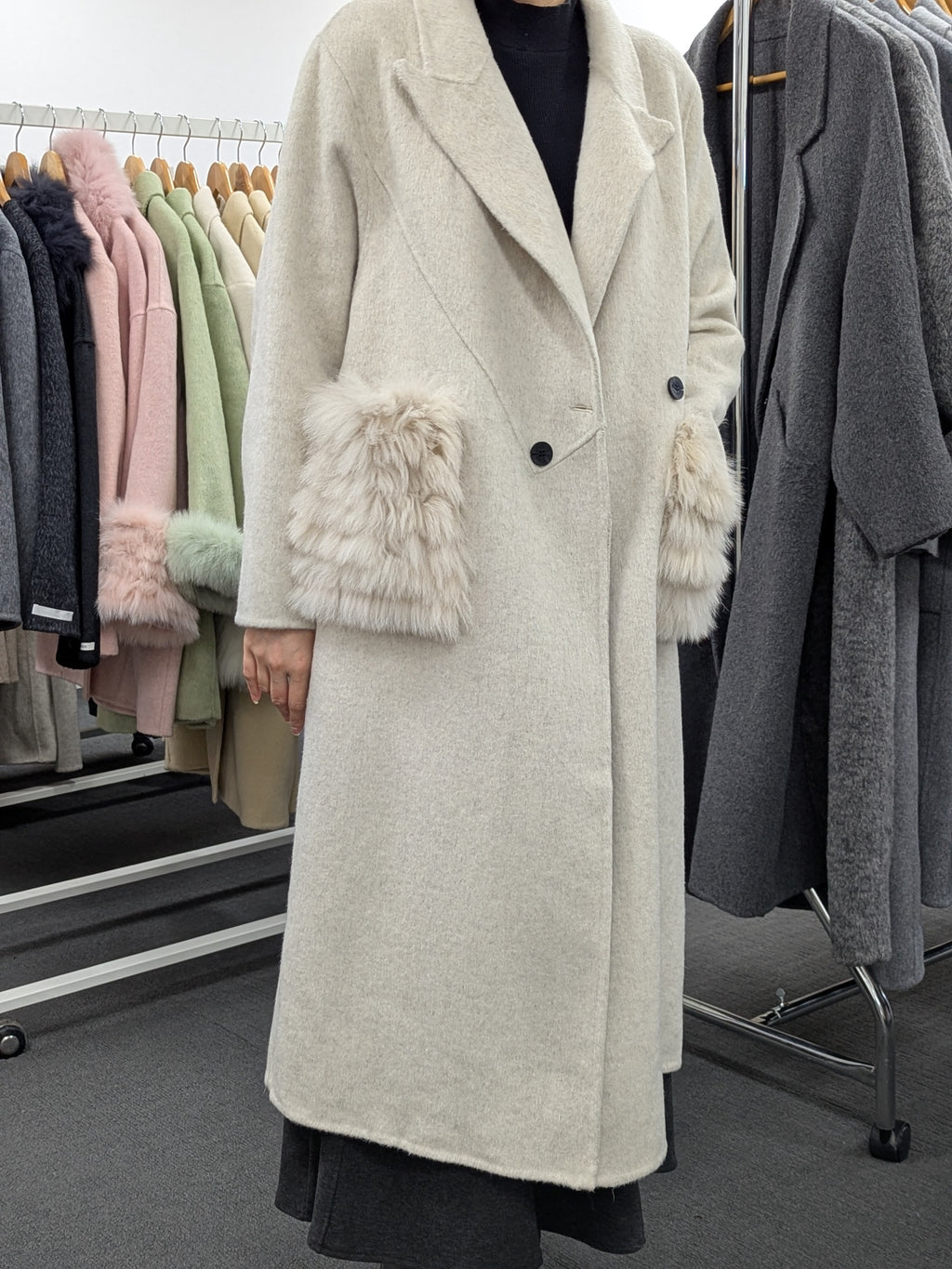 Fur trims 100% Wool Coat Women Warehouse Try-On Welcome 246