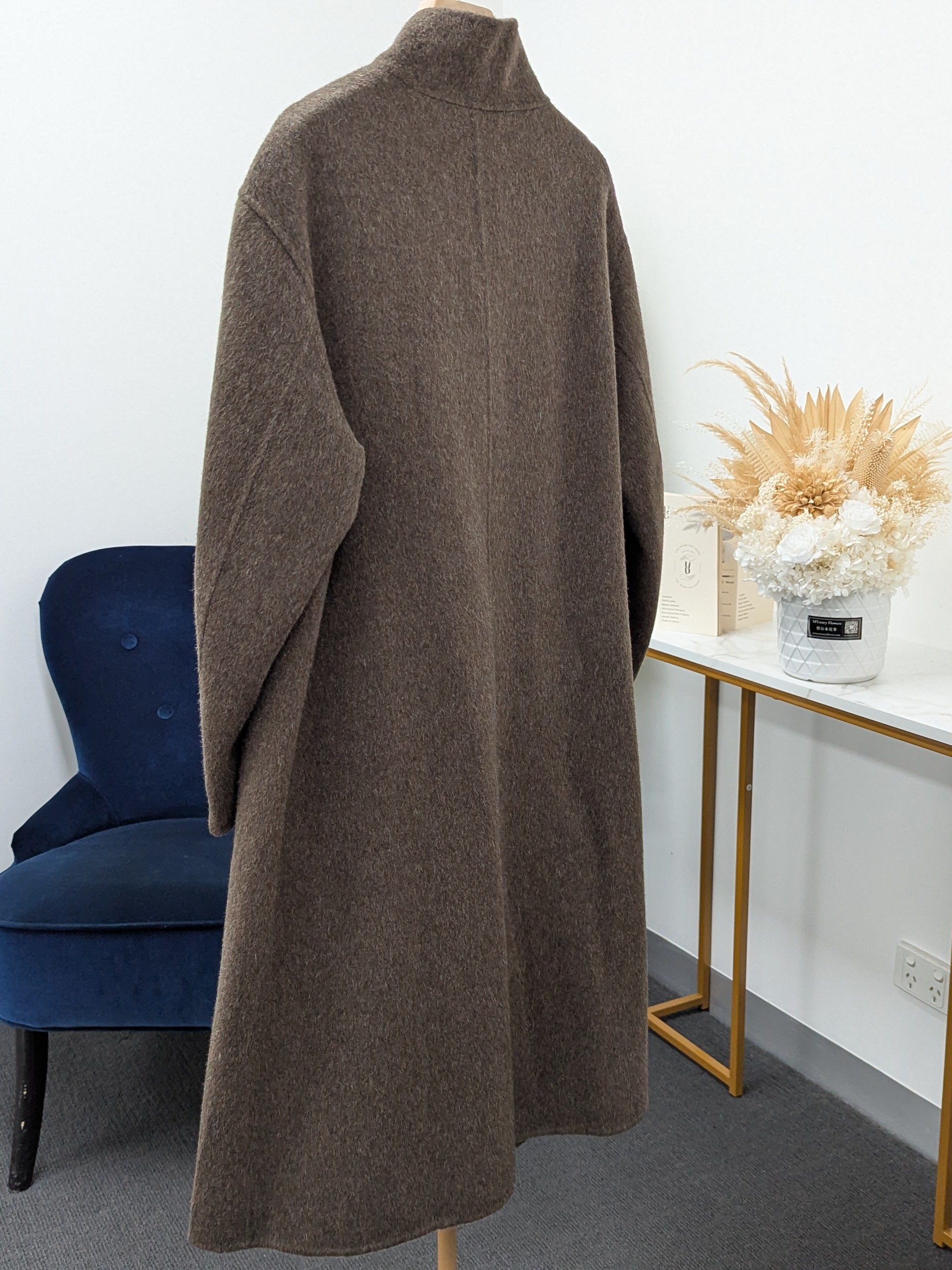 Premium Rabbit fur Yak Wool Coat Women Color Brown Grey Oat