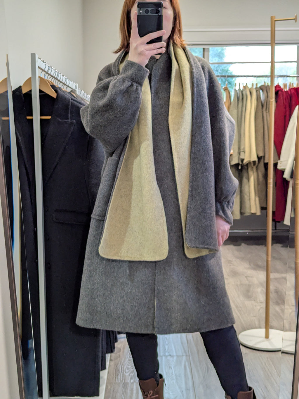 159 70% Wool Coat with Scarf Cool Grey S 8-12