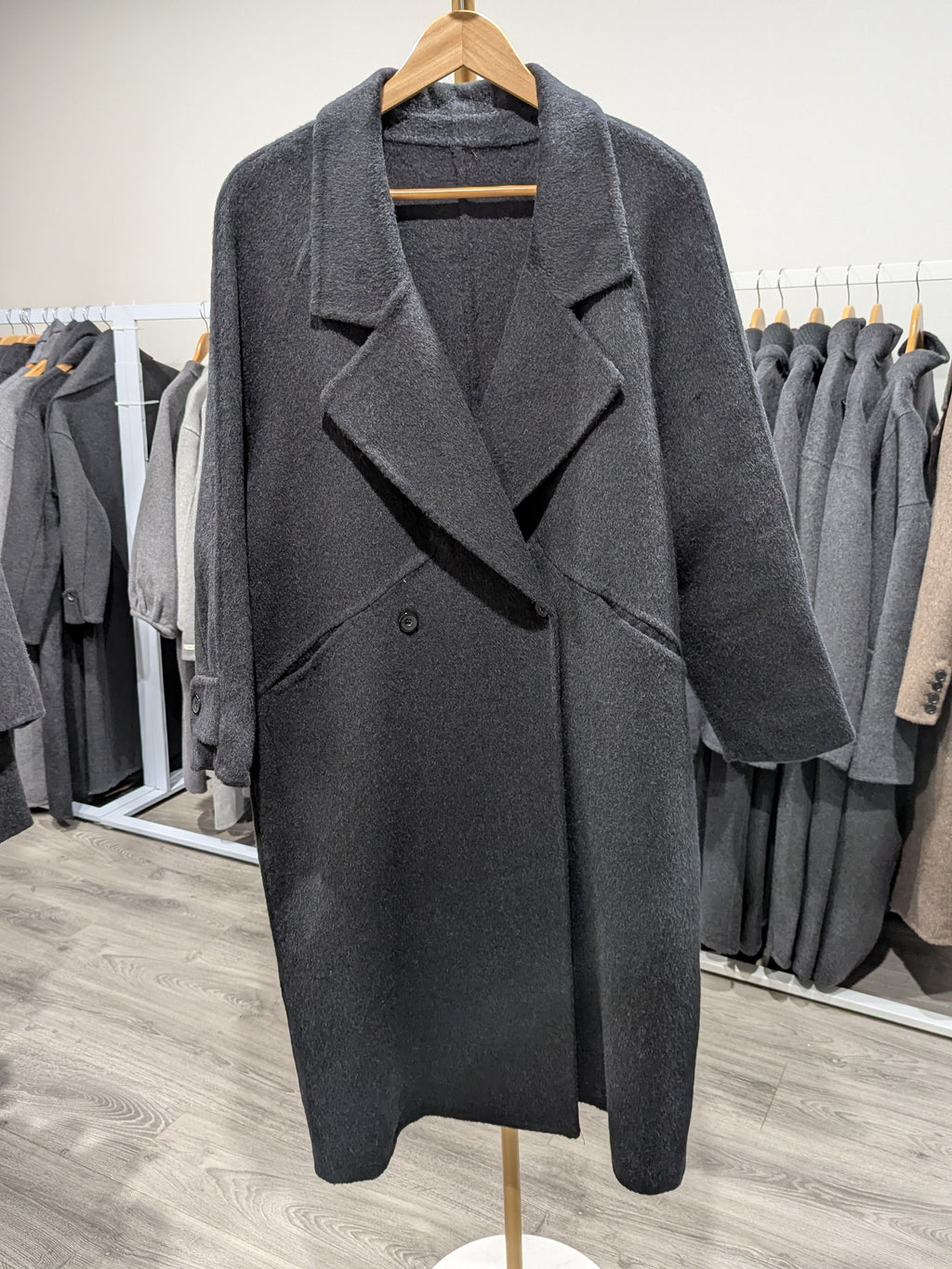 148 70% Wool Coat Charcoal S 10-14