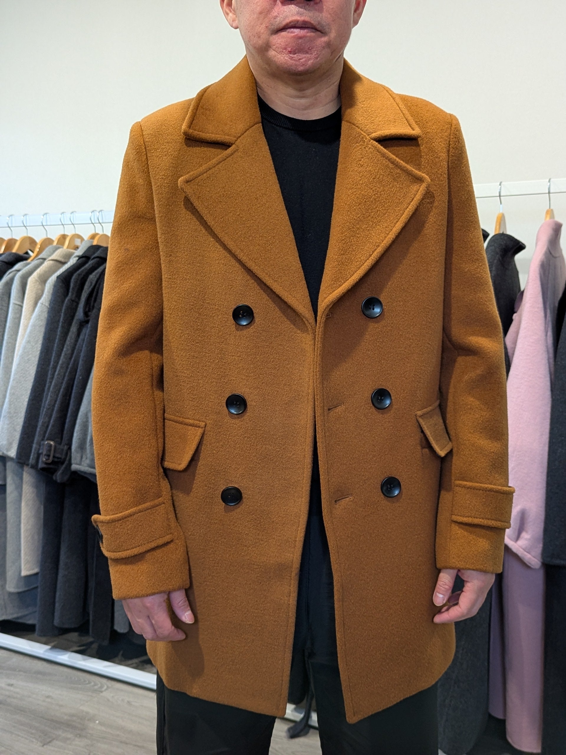 019 Men's 51% Wool Coats Black Grey Tan