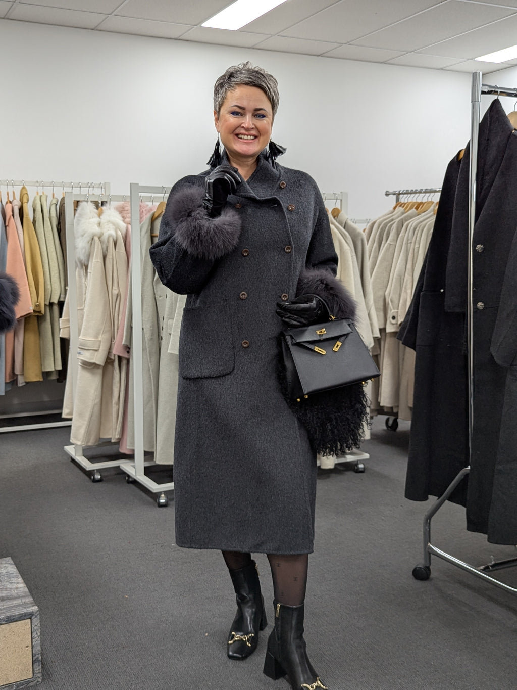 Fur trims 100% Wool Coat Women Warehouse Try-On Welcome 244