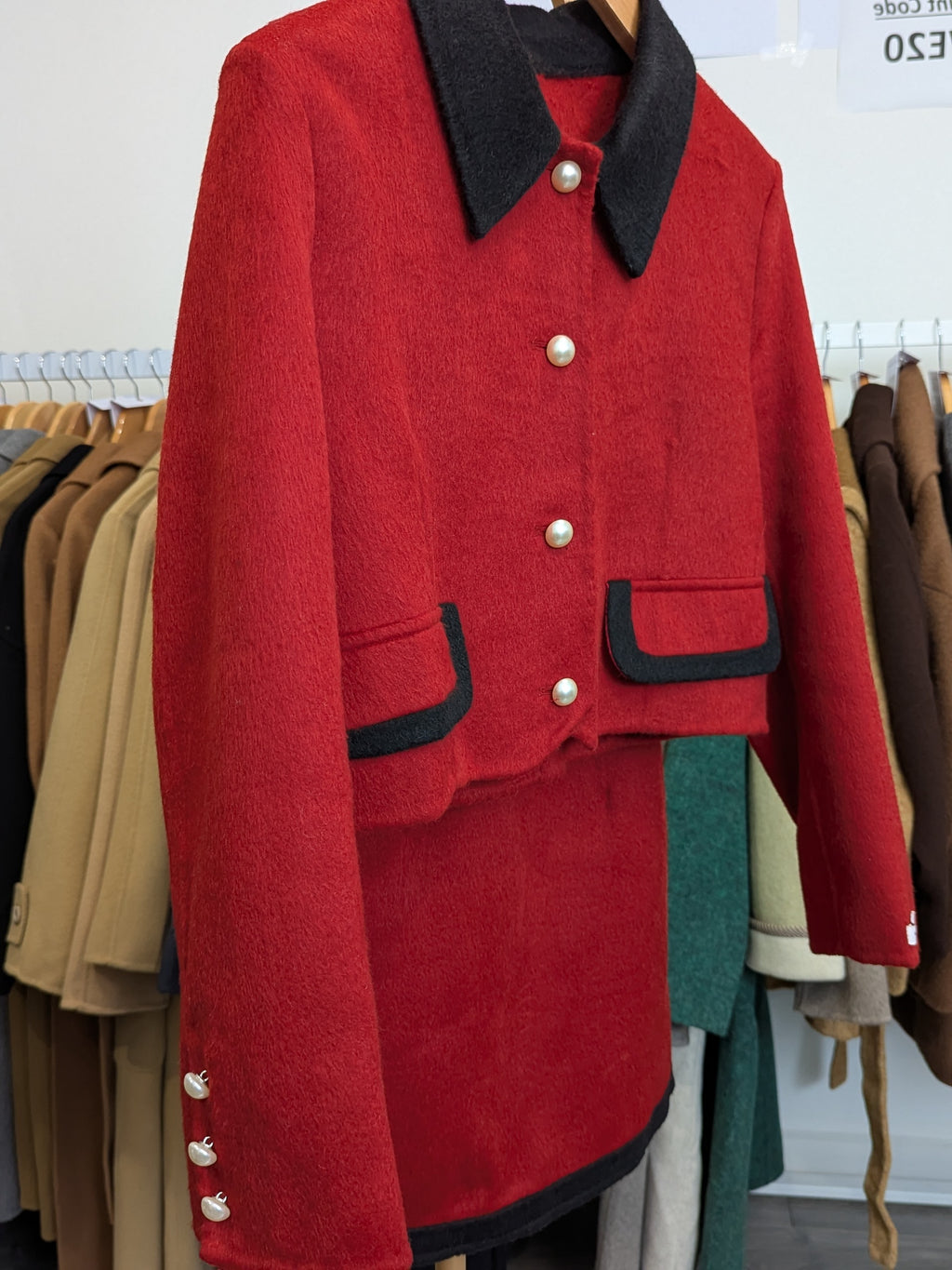 227 70% Wool Coat Set Red S 6-8