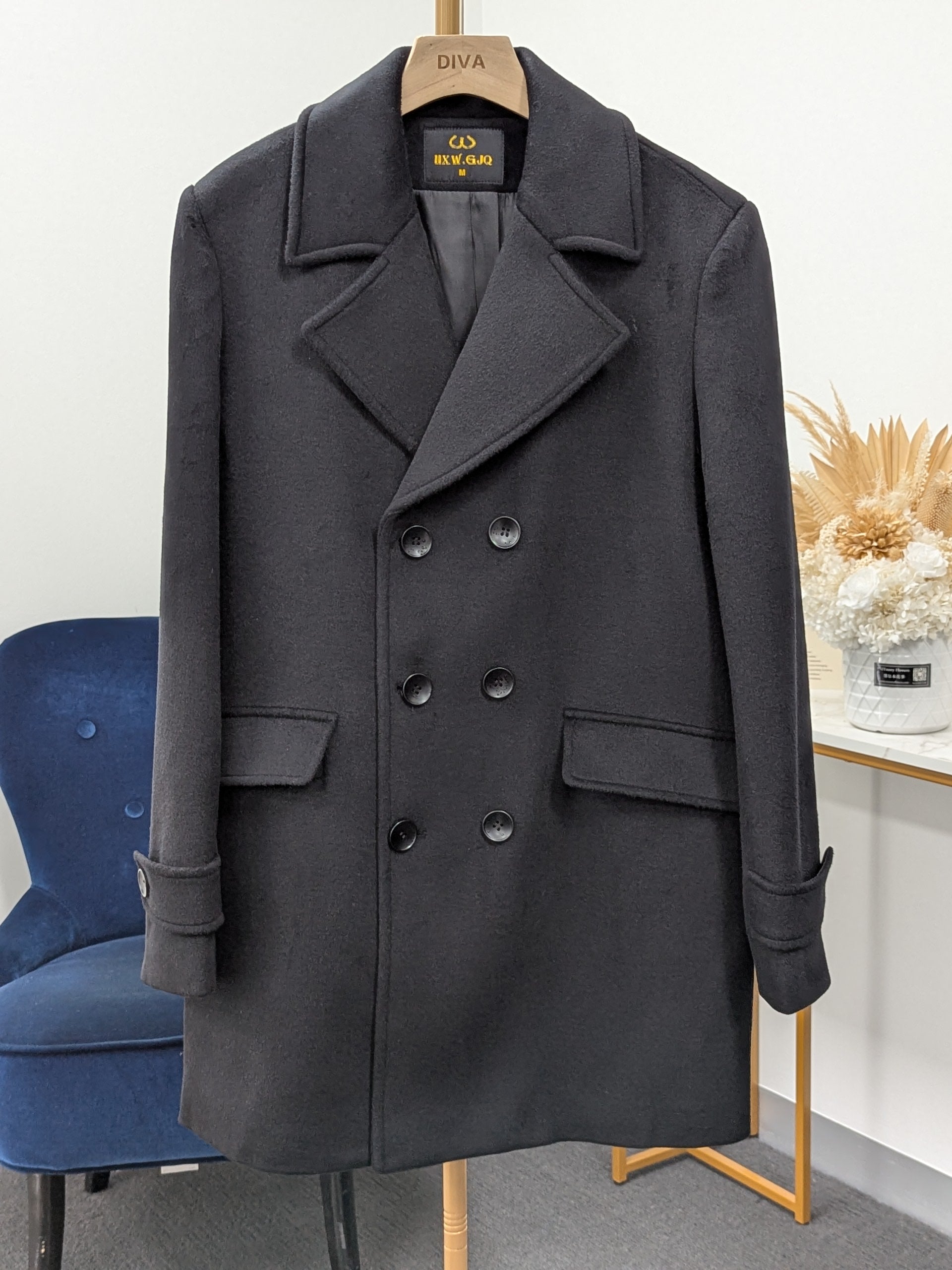 019 Men's 51% Wool Coats Black Grey Tan